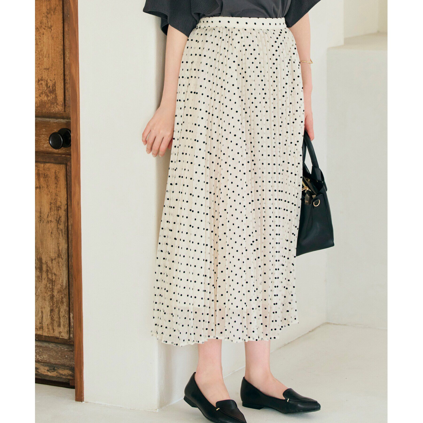 grove「フロッキードットプリーツスカート」|スカート|オフホワイト(103