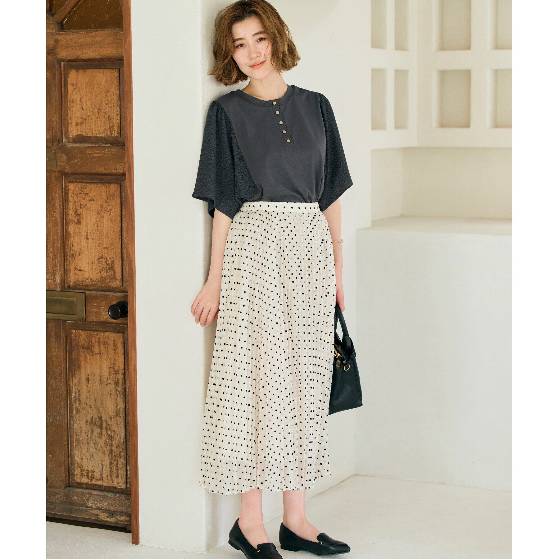 grove「フロッキードットプリーツスカート」|スカート|