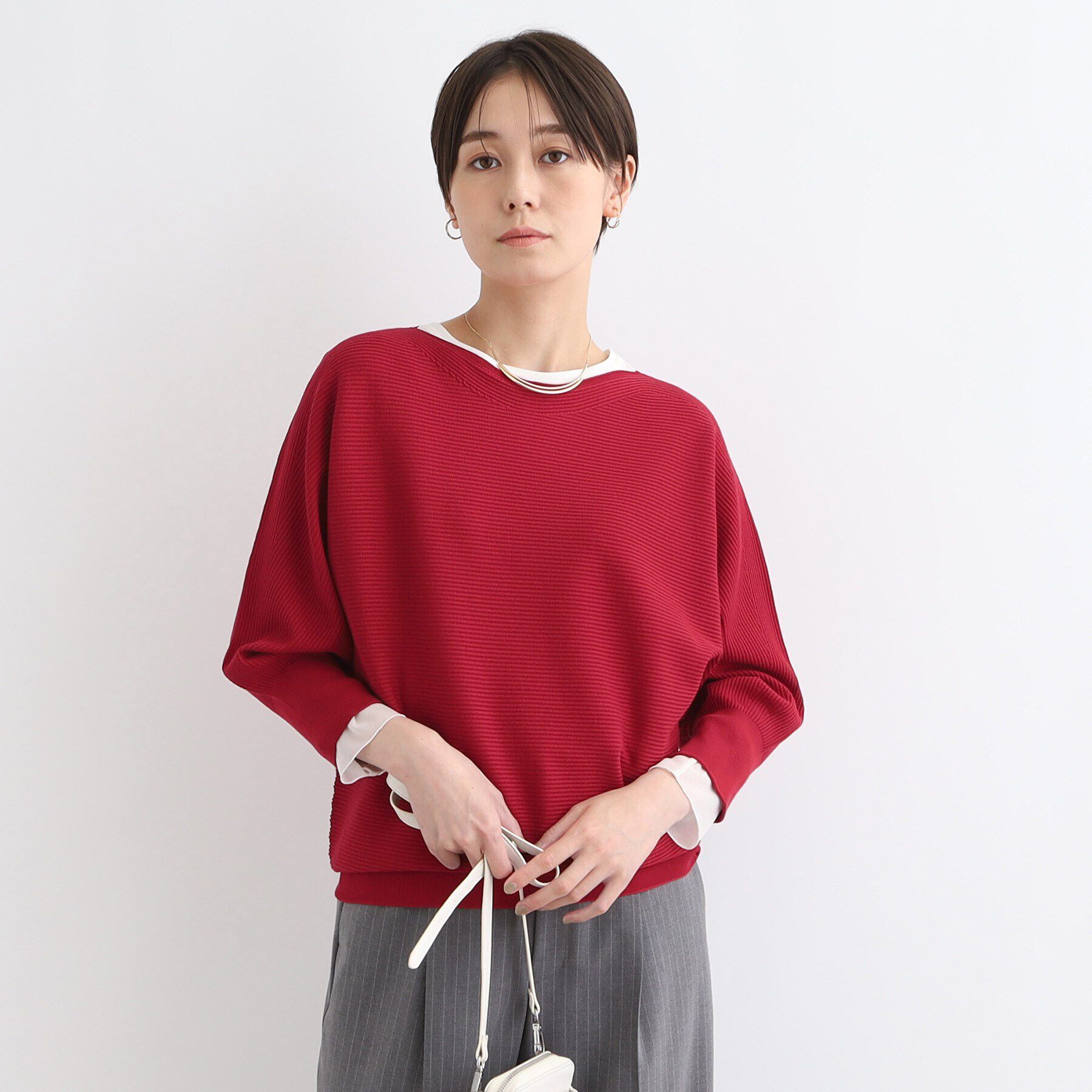INDIVI「【洗える／無縫製】きれいめフォルムニット」|ニット・セーター|レッド(062)