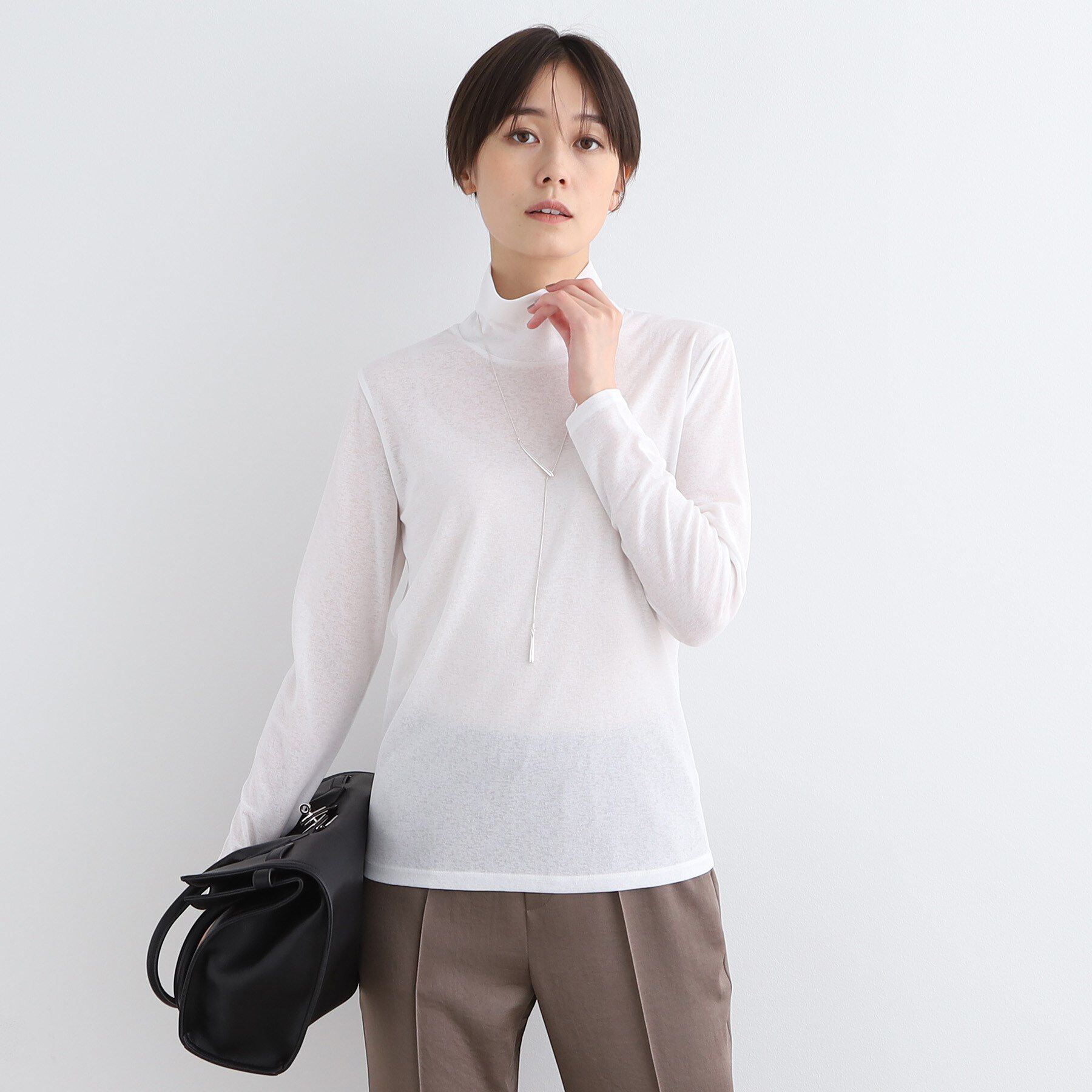 INDIVI「【洗える】ハイネックカットソートップス」|Tシャツ・カットソー|ホワイト(001)