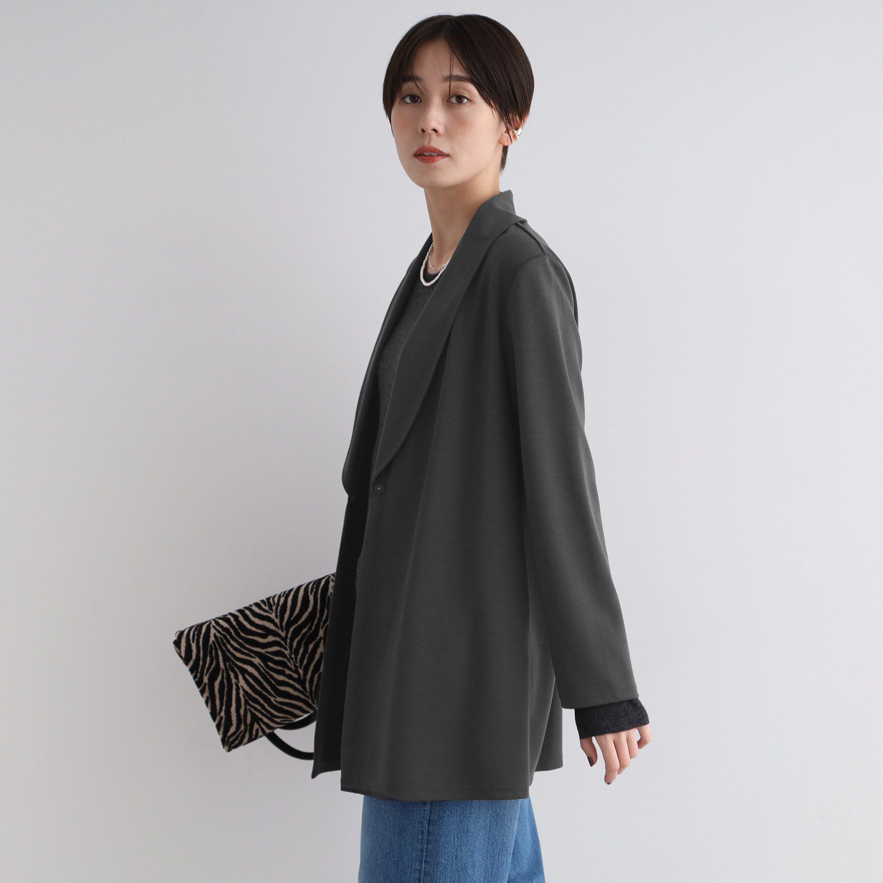INDIVI「【洗える】ショールカラーきれいめジャージジャケット」|テーラードジャケット|