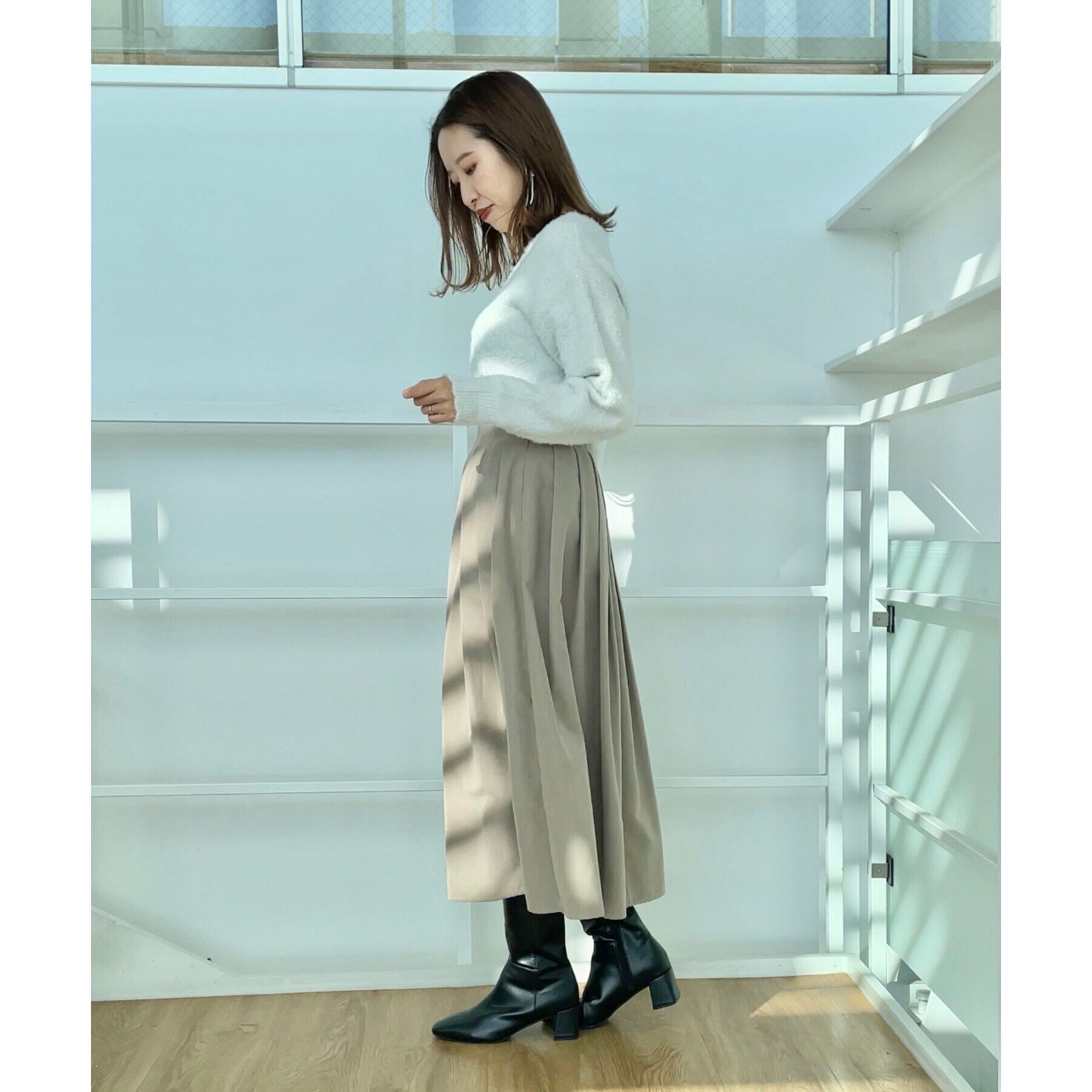 Couture broach「【スッキリ見えが叶う】マイクロスエードタックプリーツ」|スカート|