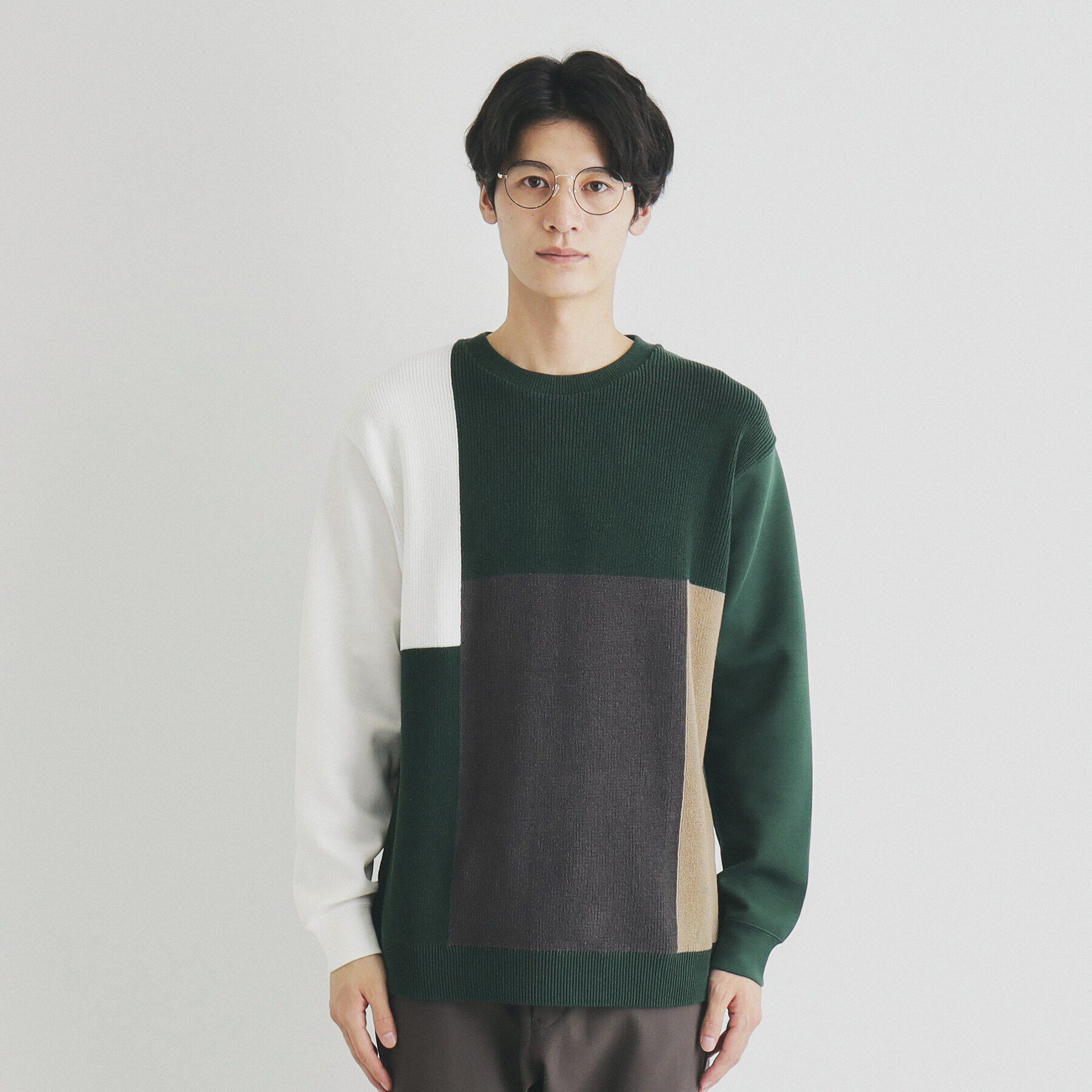 THE SHOP TK「異素材ブロッキングニットプルオーバー」|ニット・セーター|