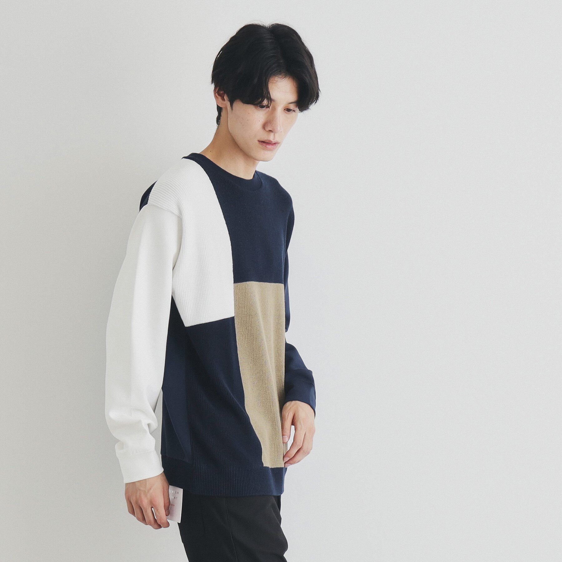 THE SHOP TK「異素材ブロッキングニットプルオーバー」|ニット・セーター|