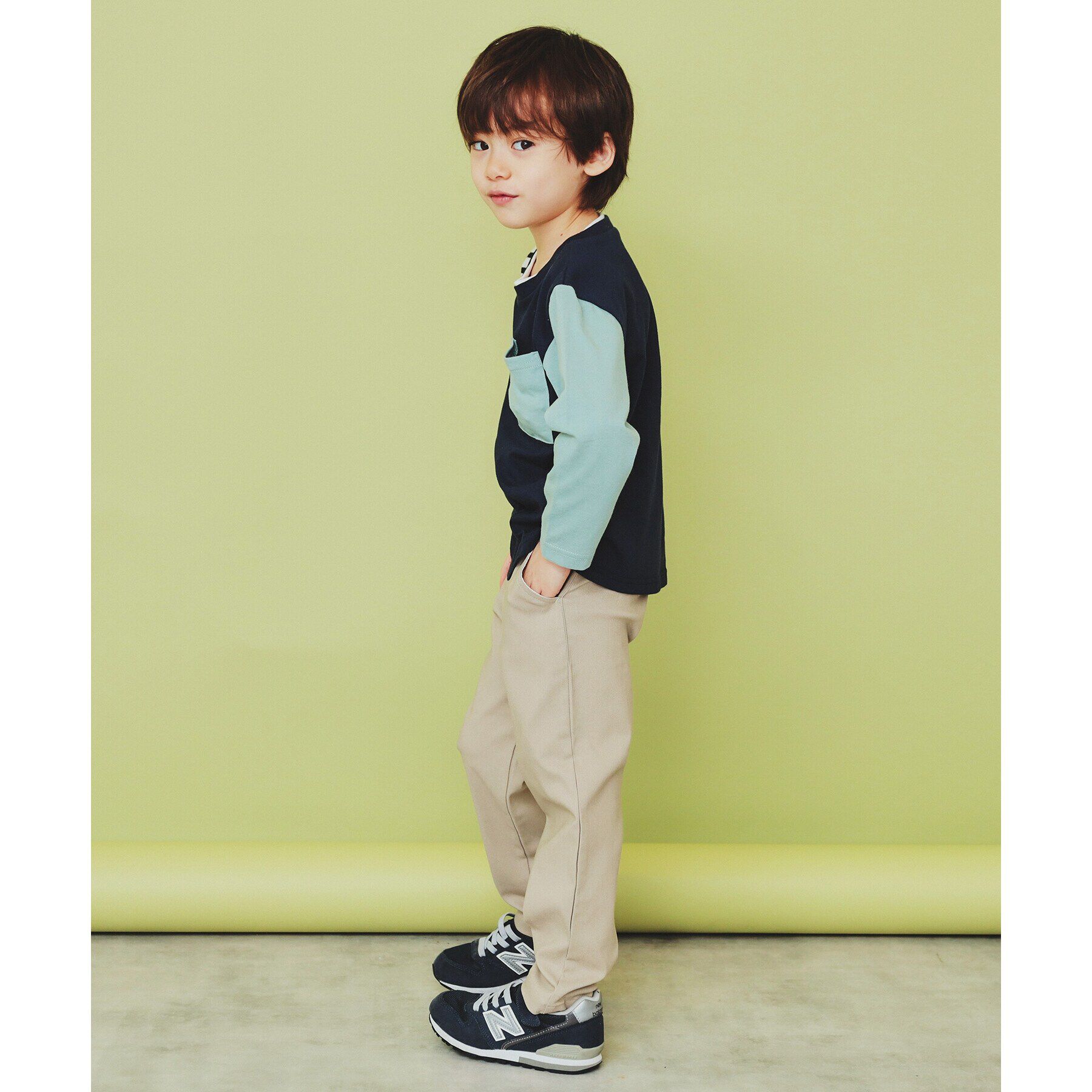 THE SHOP TK「【100-150】ブロッキング長袖Tシャツ/洗濯機OK」|Tシャツ・カットソー|