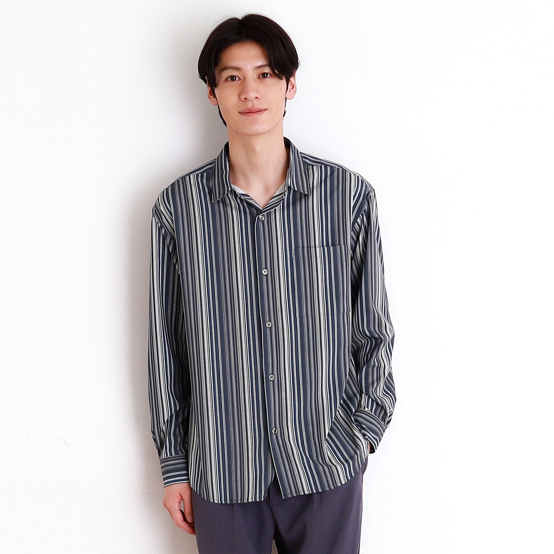 THE SHOP TK「マルチストライプ長袖シャツ」|シャツ・ブラウス|ネイビー(394)