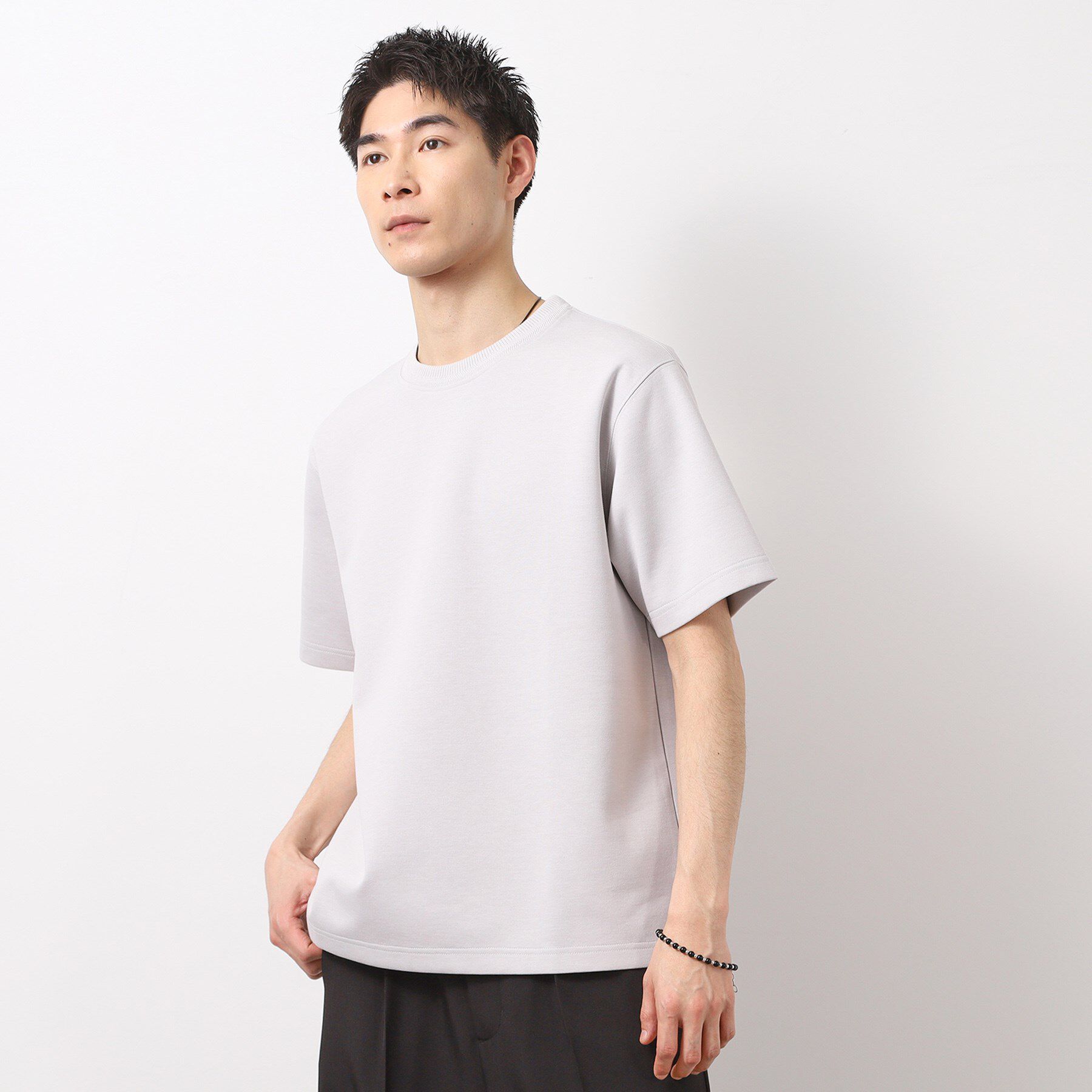THE SHOP TK「ダブルフェイス半袖Tシャツ　【洗濯機OK】」|Tシャツ・カットソー|ライトグレー(011