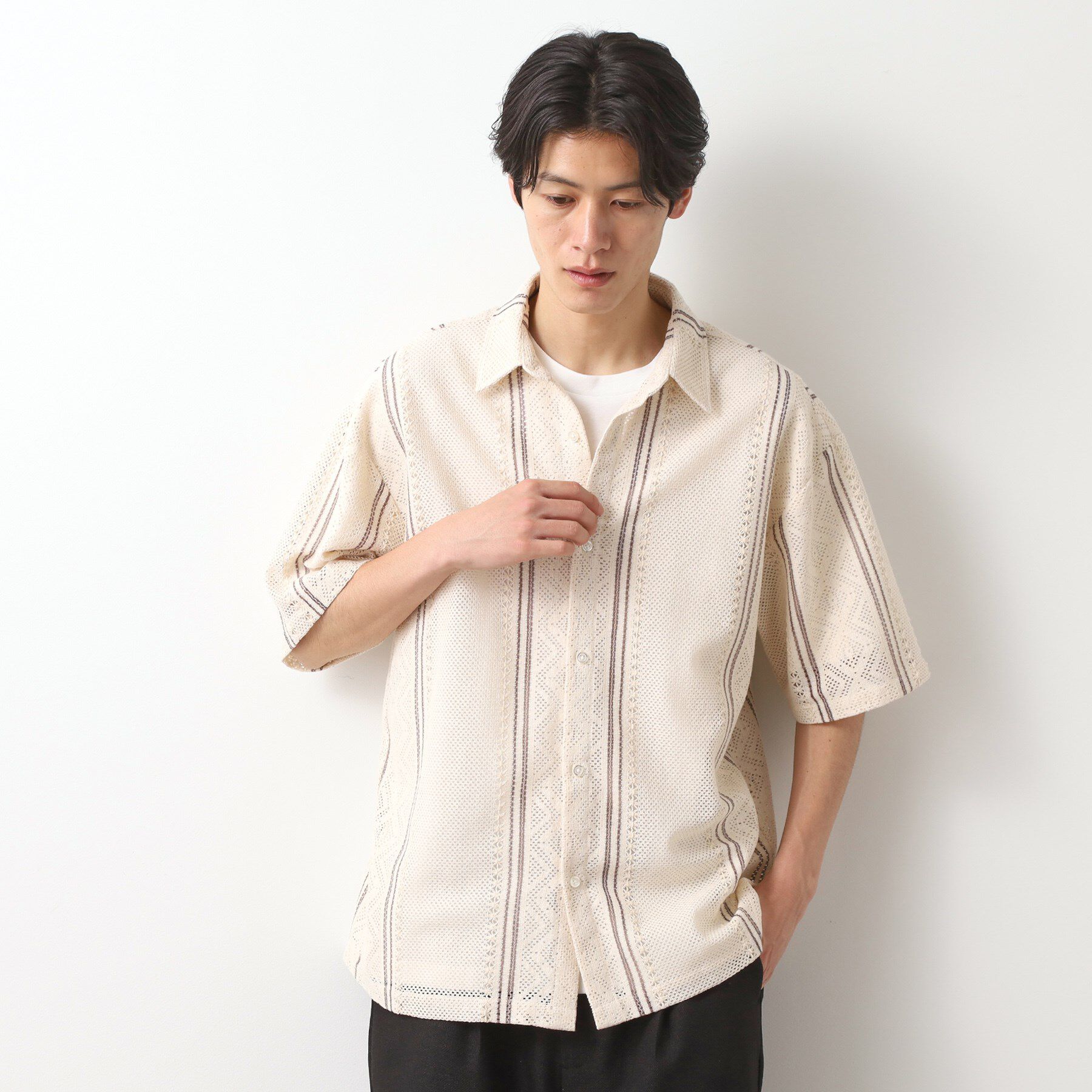 THE SHOP TK「クラフトレースアンサンブルシャツ【半袖Tシャツセットアイテム/オーバーサイズ/洗濯機OK】」|シャツ・ブラウス|アイボリー(104)