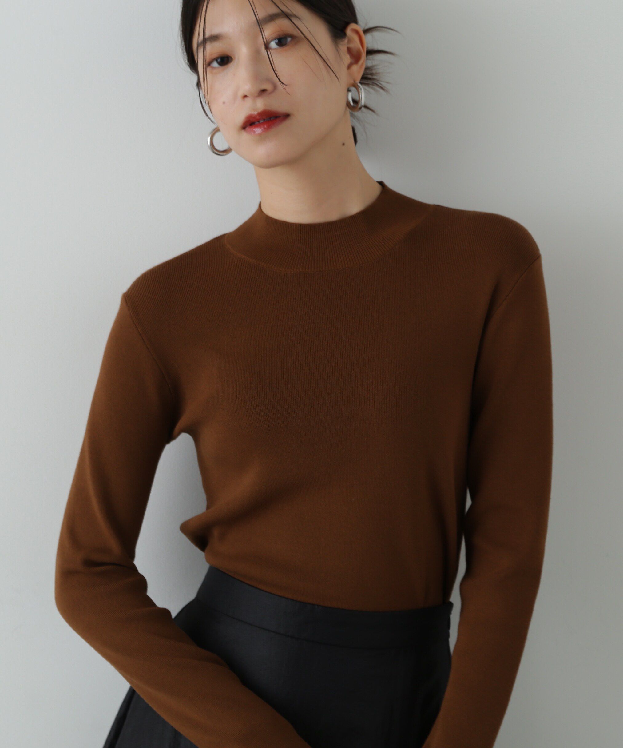  「総針ボトルネック長袖ニット」|ニット・セーター|ブラウン