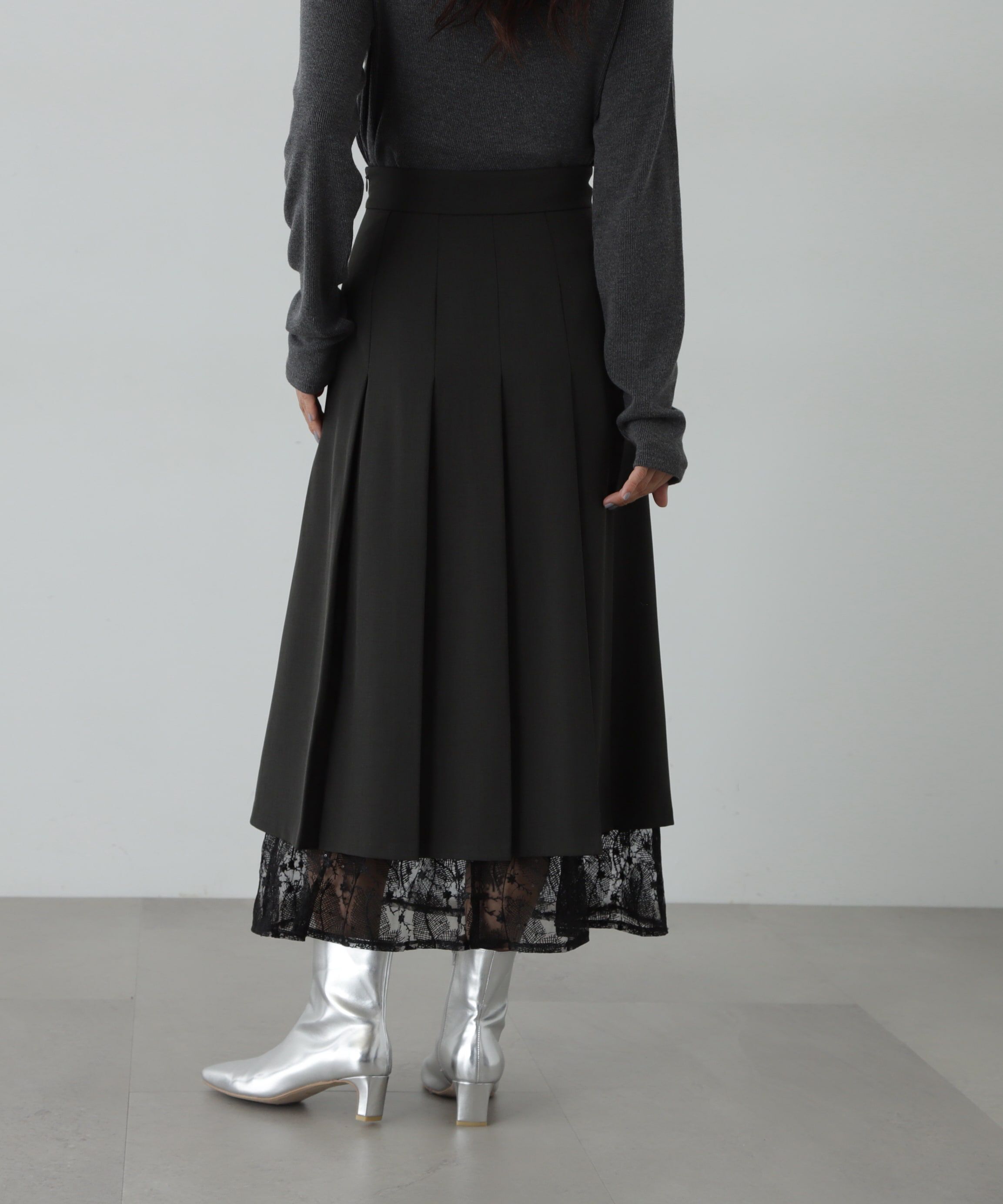  「レースレイヤードプリーツスカート」|スカート|