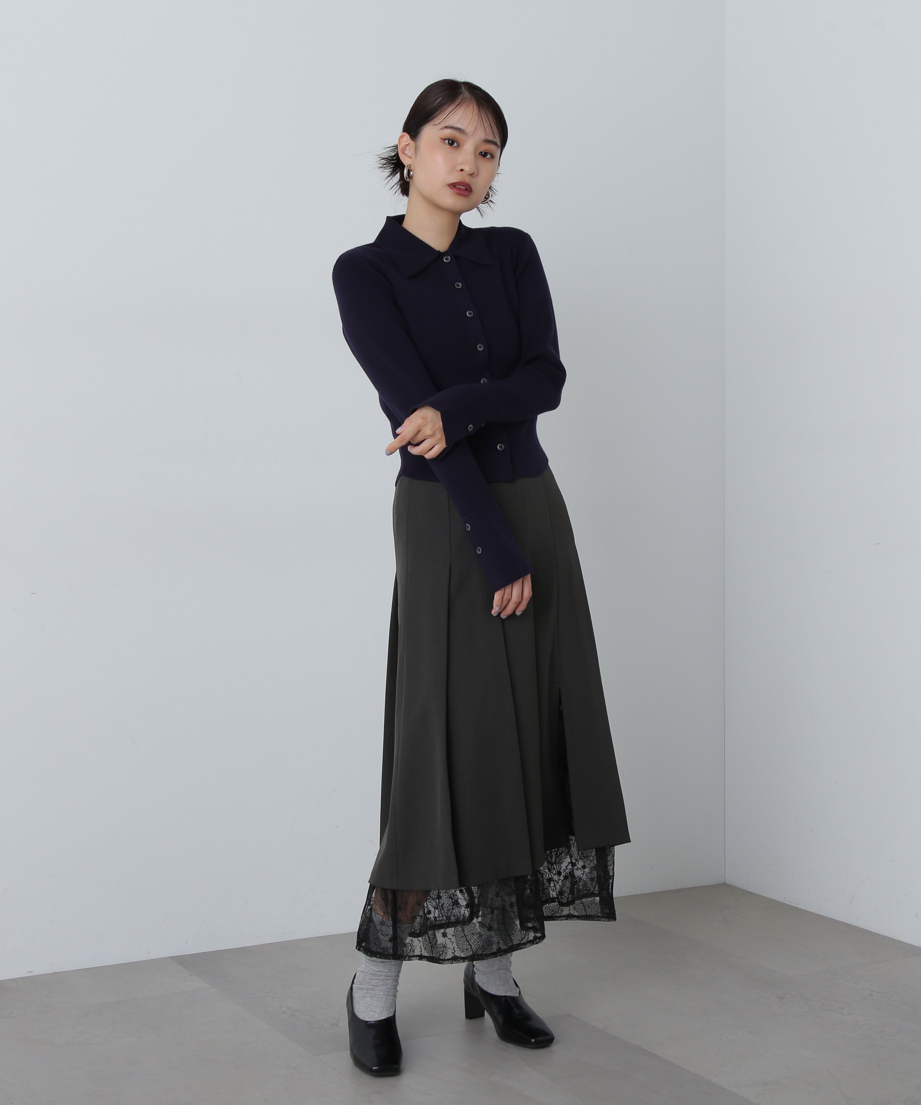  「レースレイヤードプリーツスカート」|スカート|