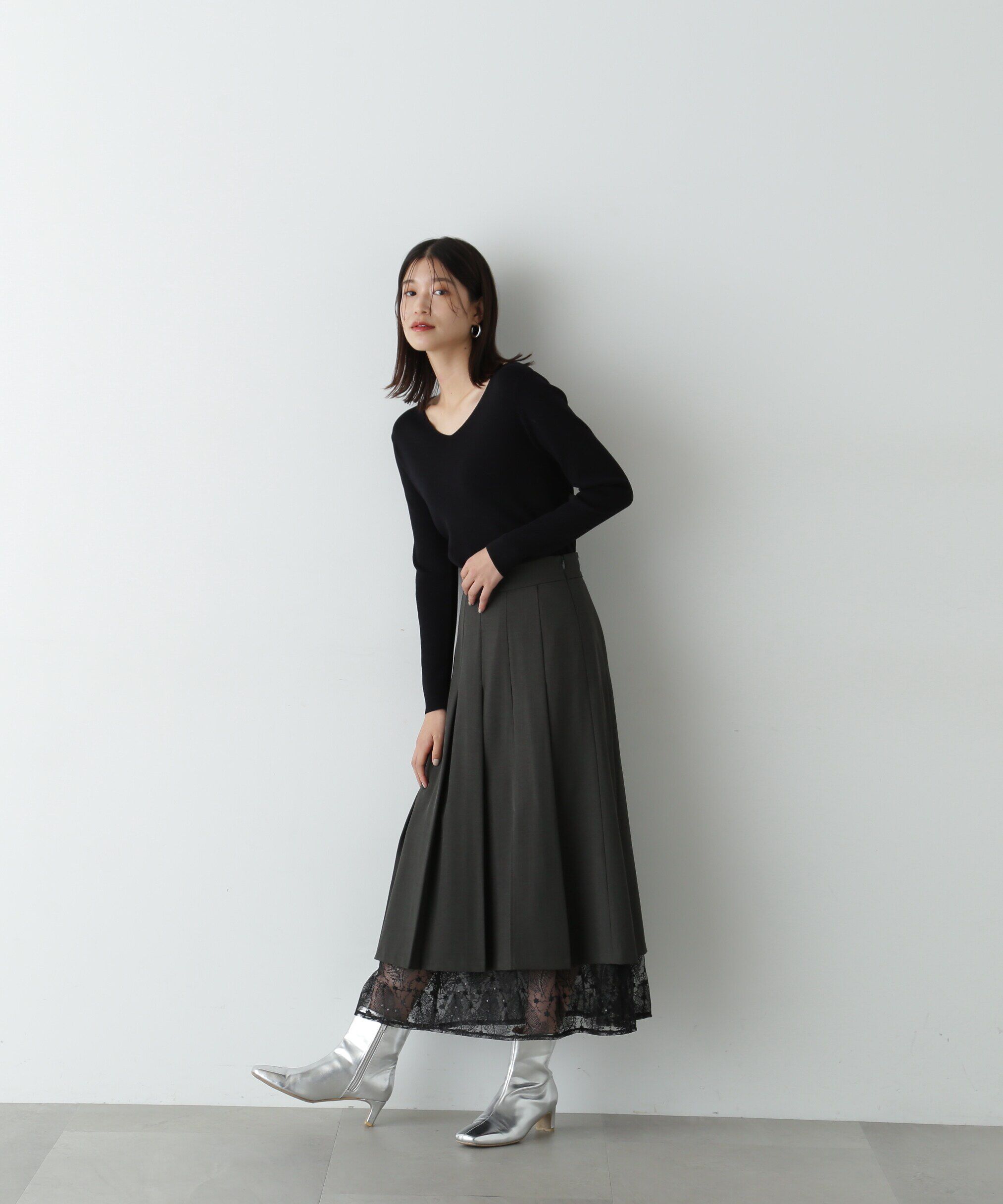  「レースレイヤードプリーツスカート」|スカート|