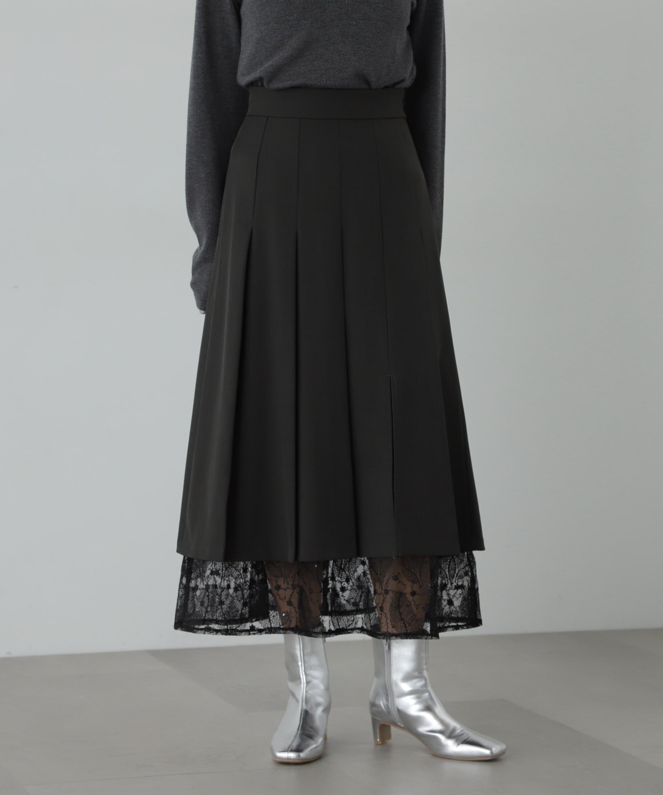  「レースレイヤードプリーツスカート」|スカート|