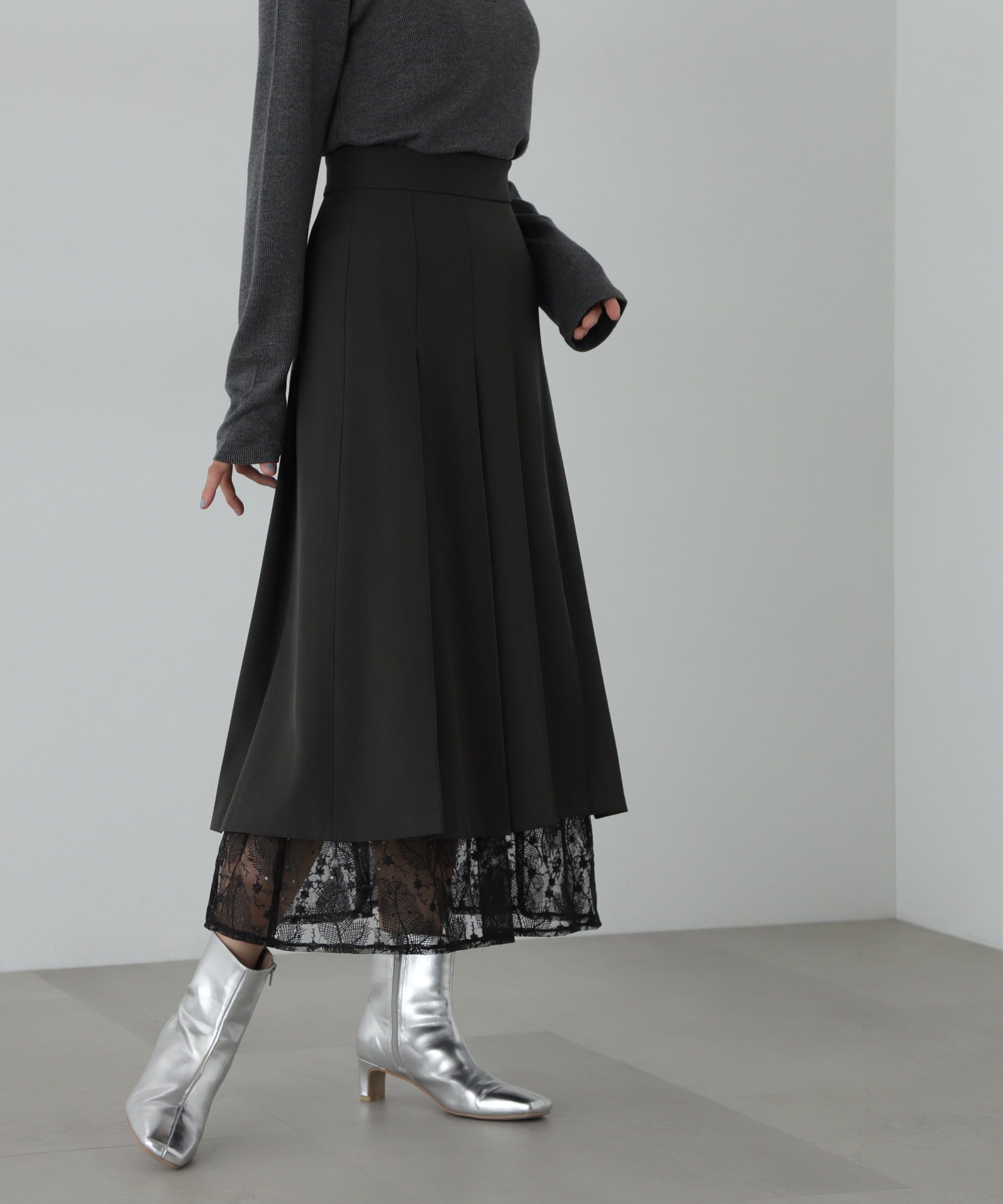  「レースレイヤードプリーツスカート」|スカート|