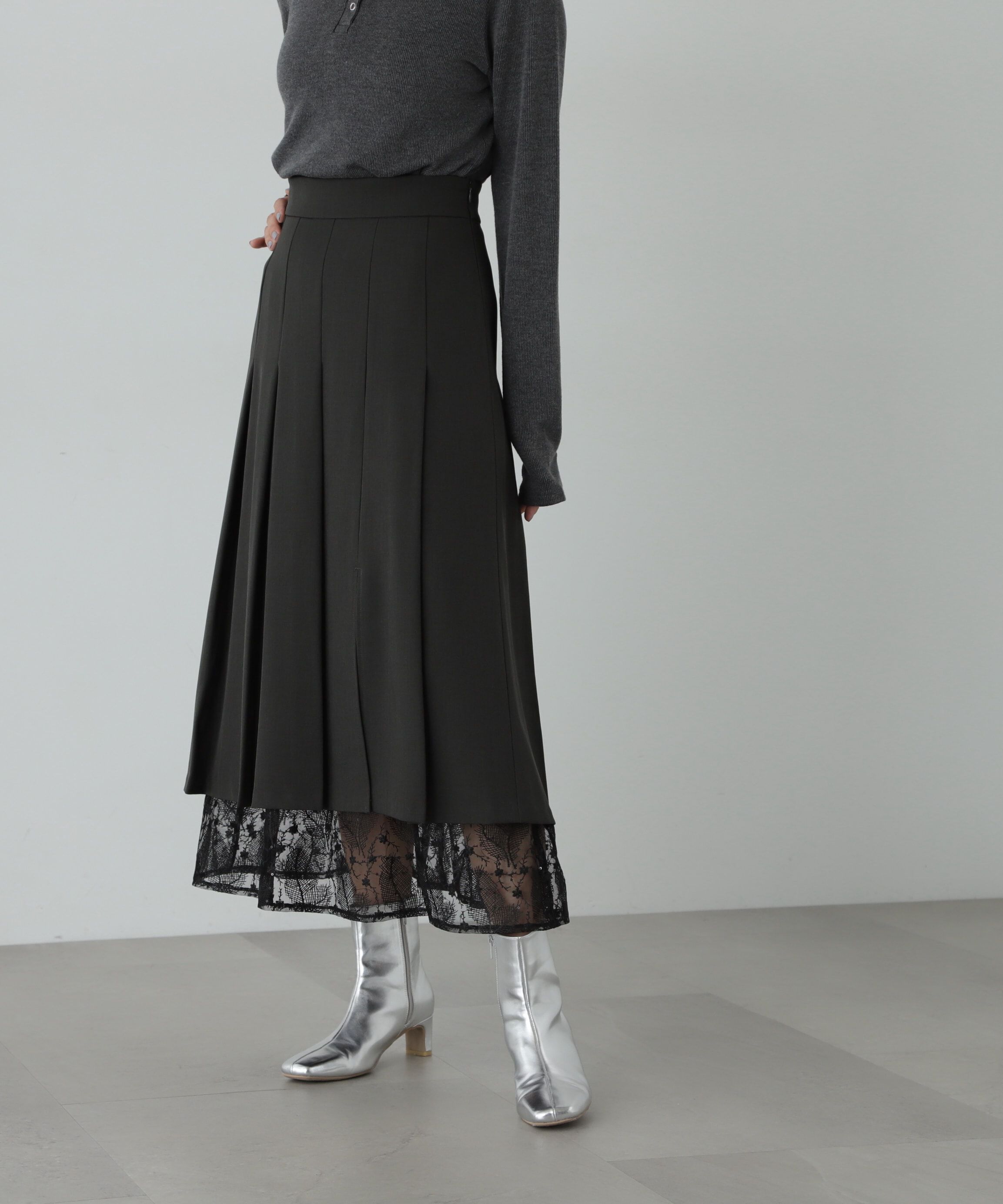  「レースレイヤードプリーツスカート」|スカート|