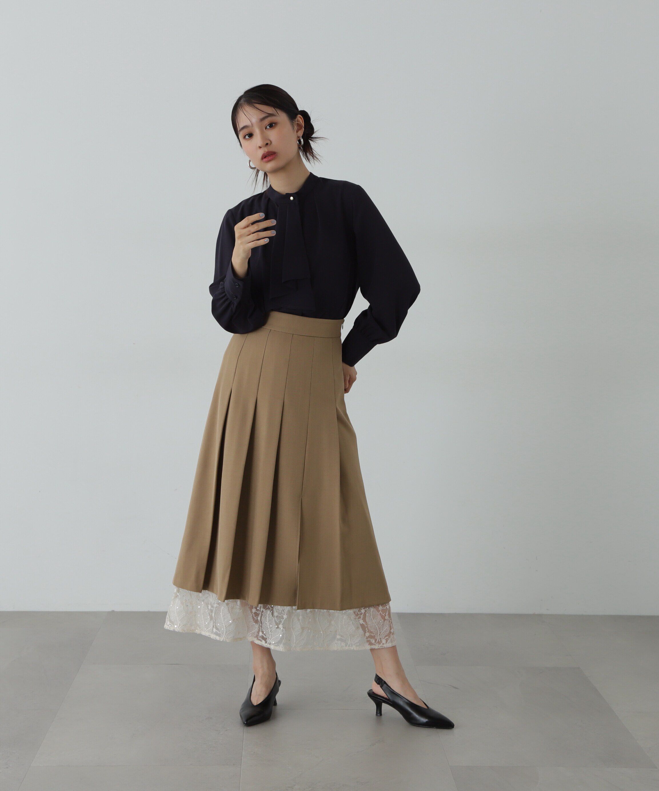  「レースレイヤードプリーツスカート」|スカート|