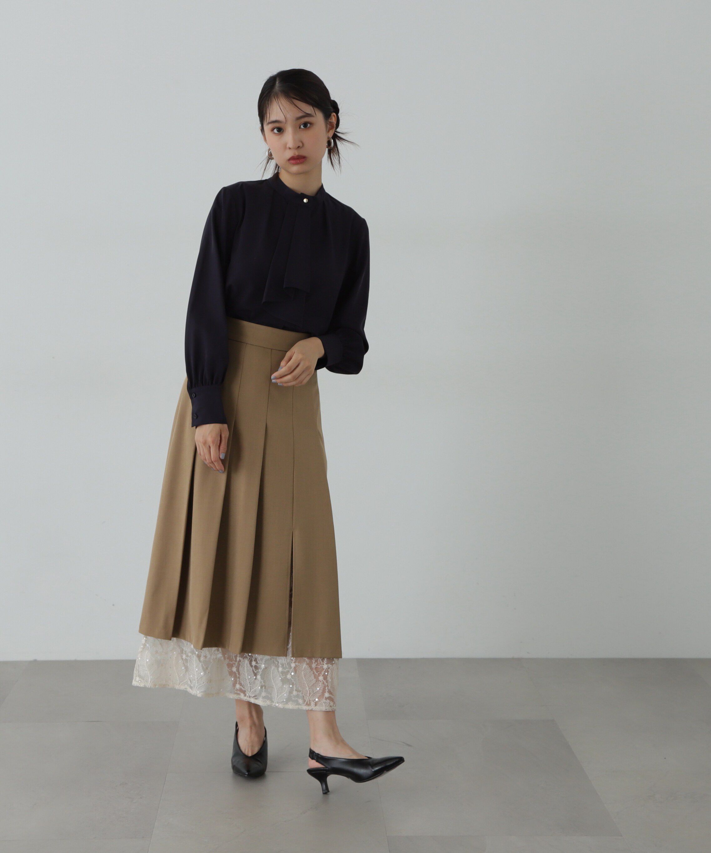  「レースレイヤードプリーツスカート」|スカート|