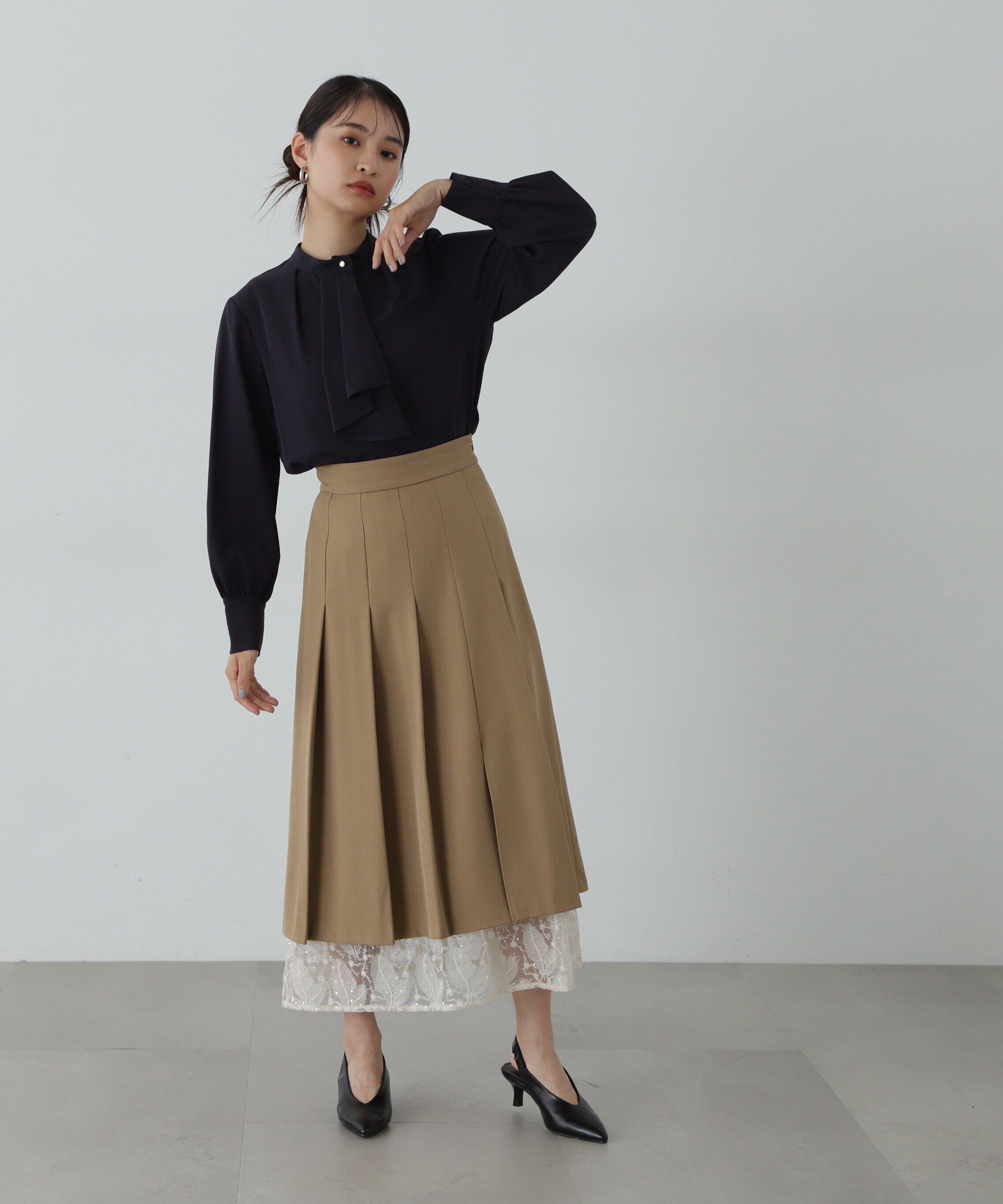  「レースレイヤードプリーツスカート」|スカート|
