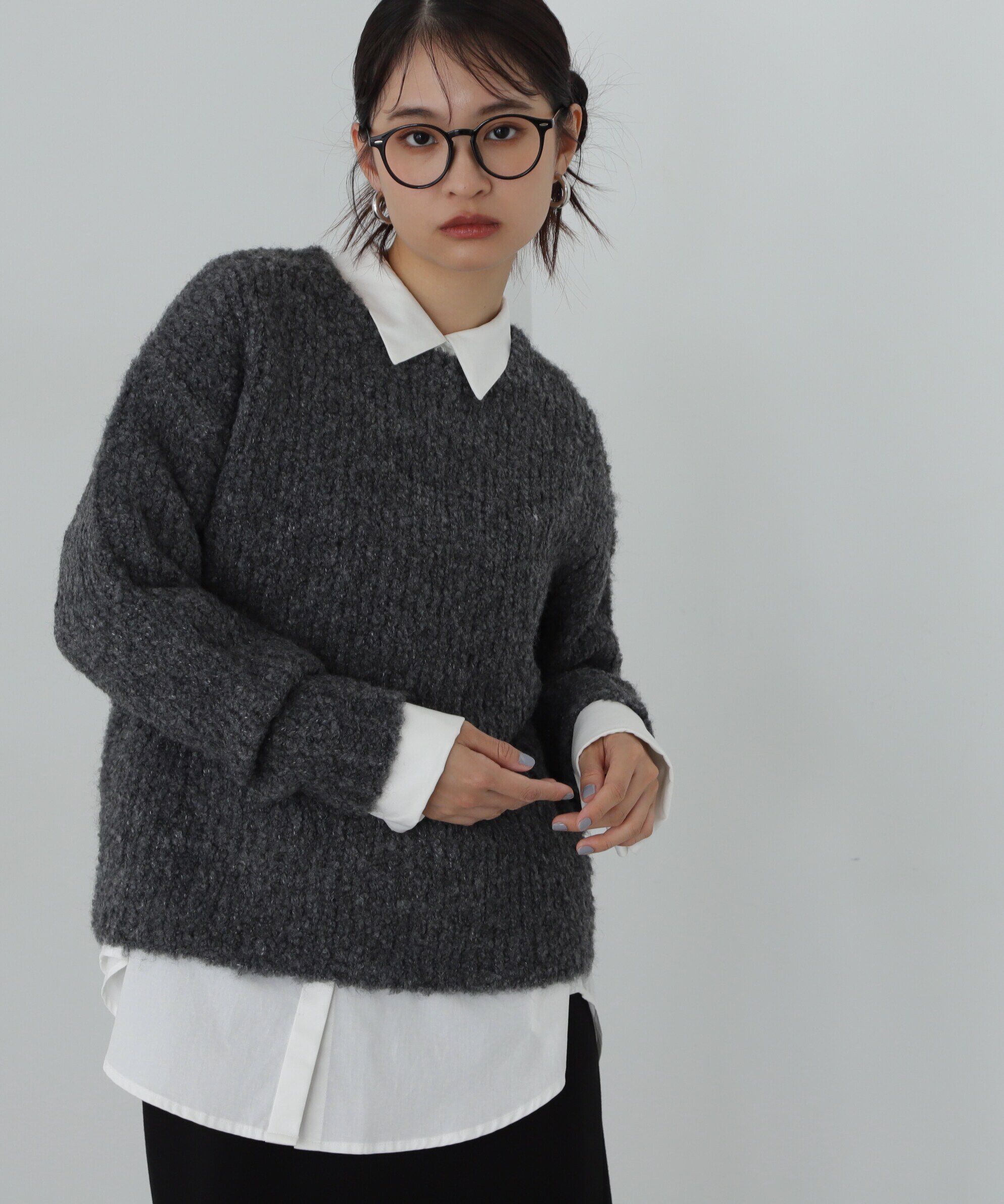  「ブークレニット」|ニット・セーター|チャコール1