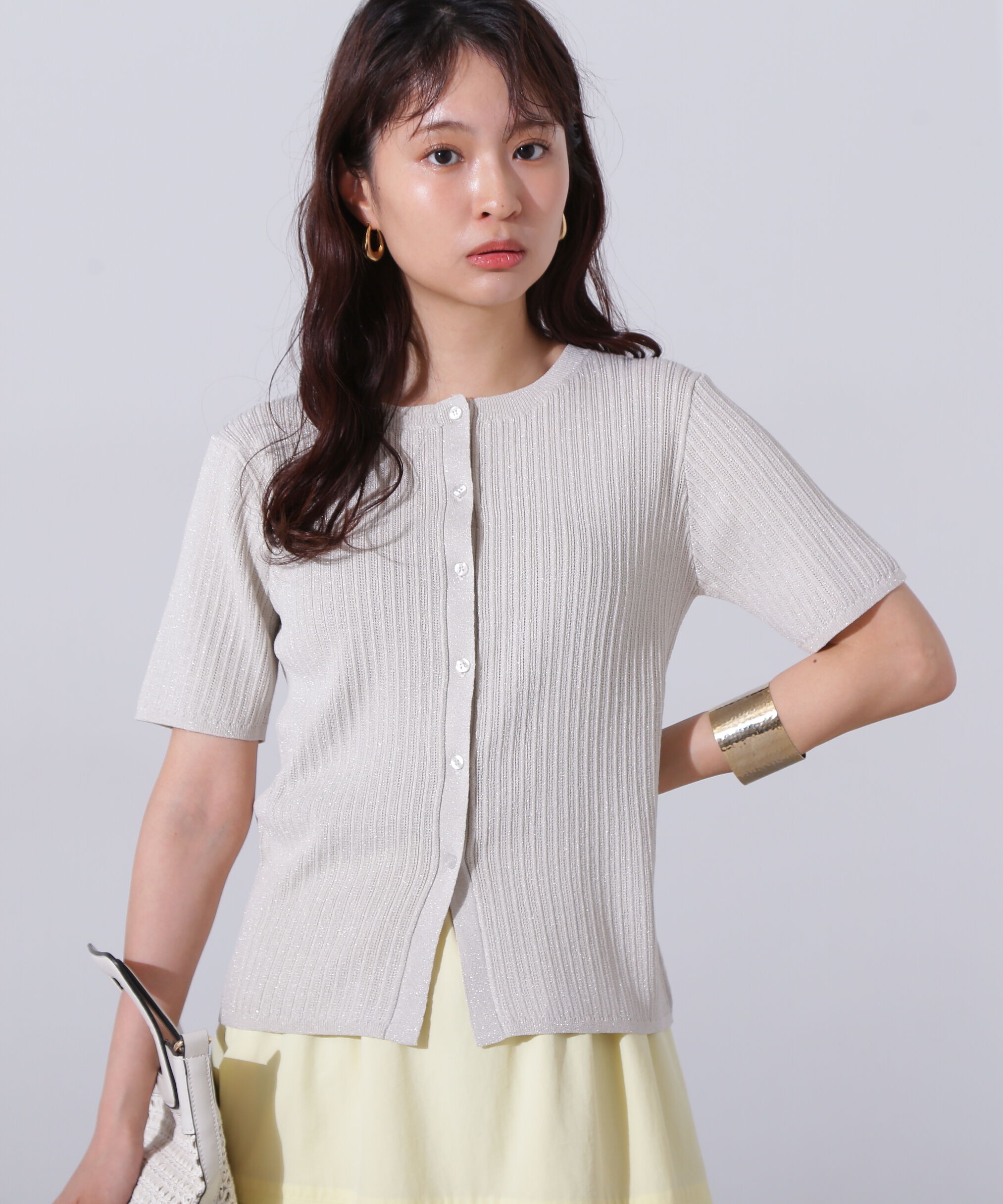  「アイレット柄ラメカーディガン」|ニット・セーター|オフ1