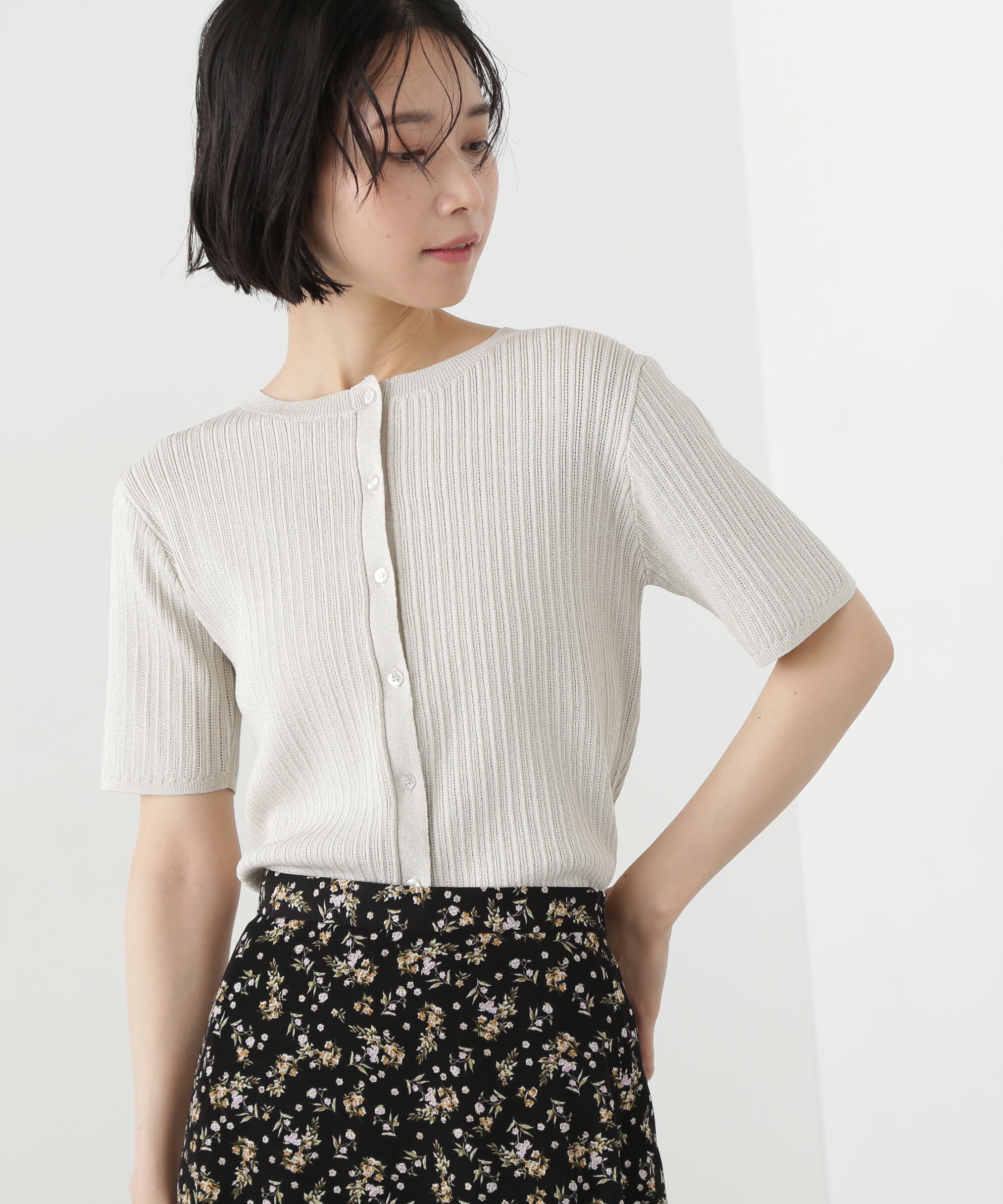  「アイレット柄ラメカーディガン」|ニット・セーター|
