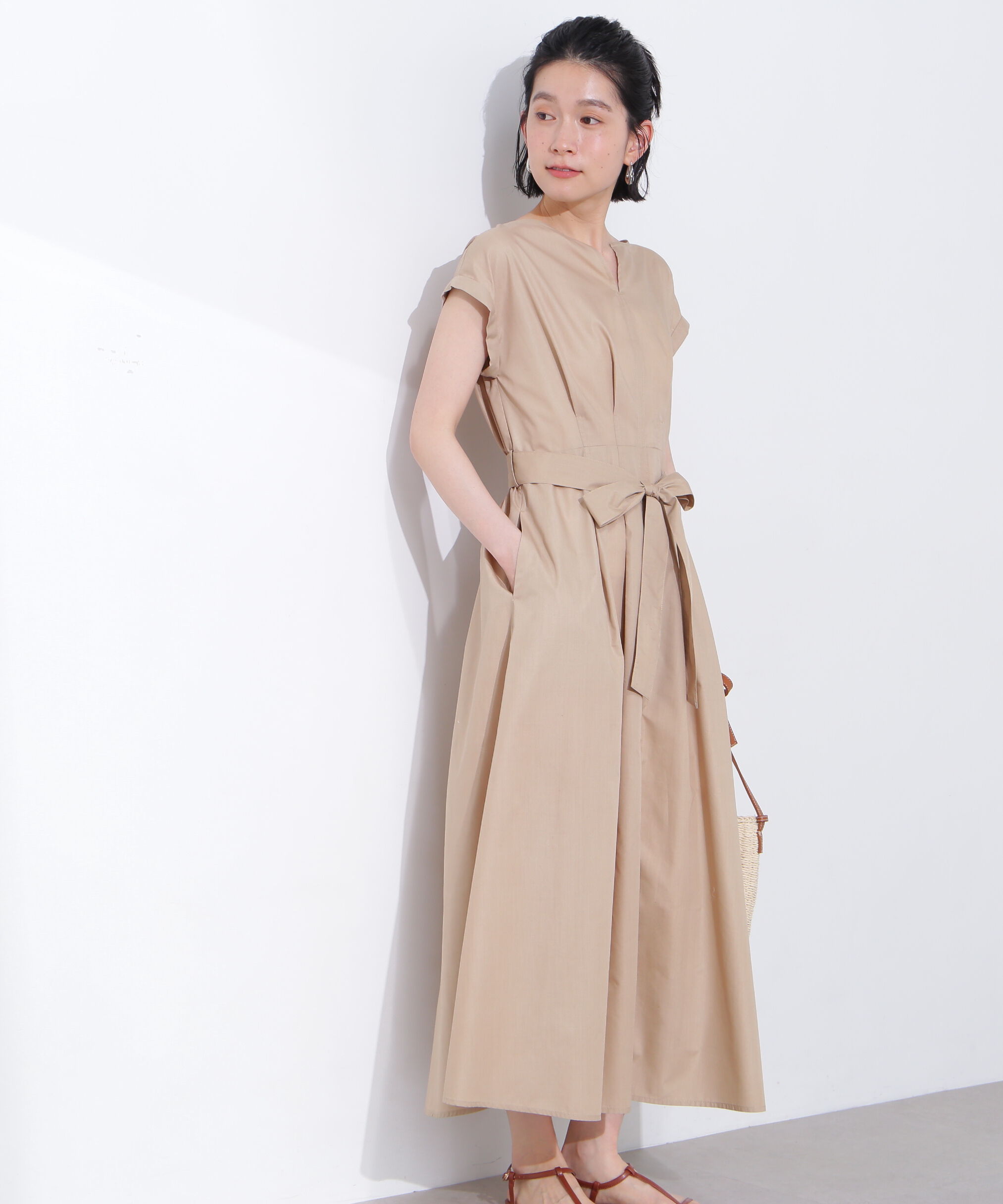  「タックウエストリボンワンピース」|ワンピース|