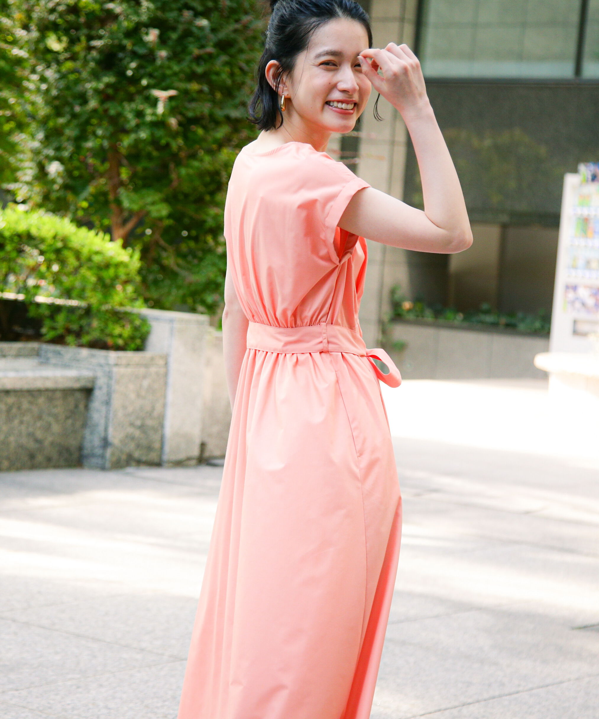  「タックウエストリボンワンピース」|ワンピース|オレンジ