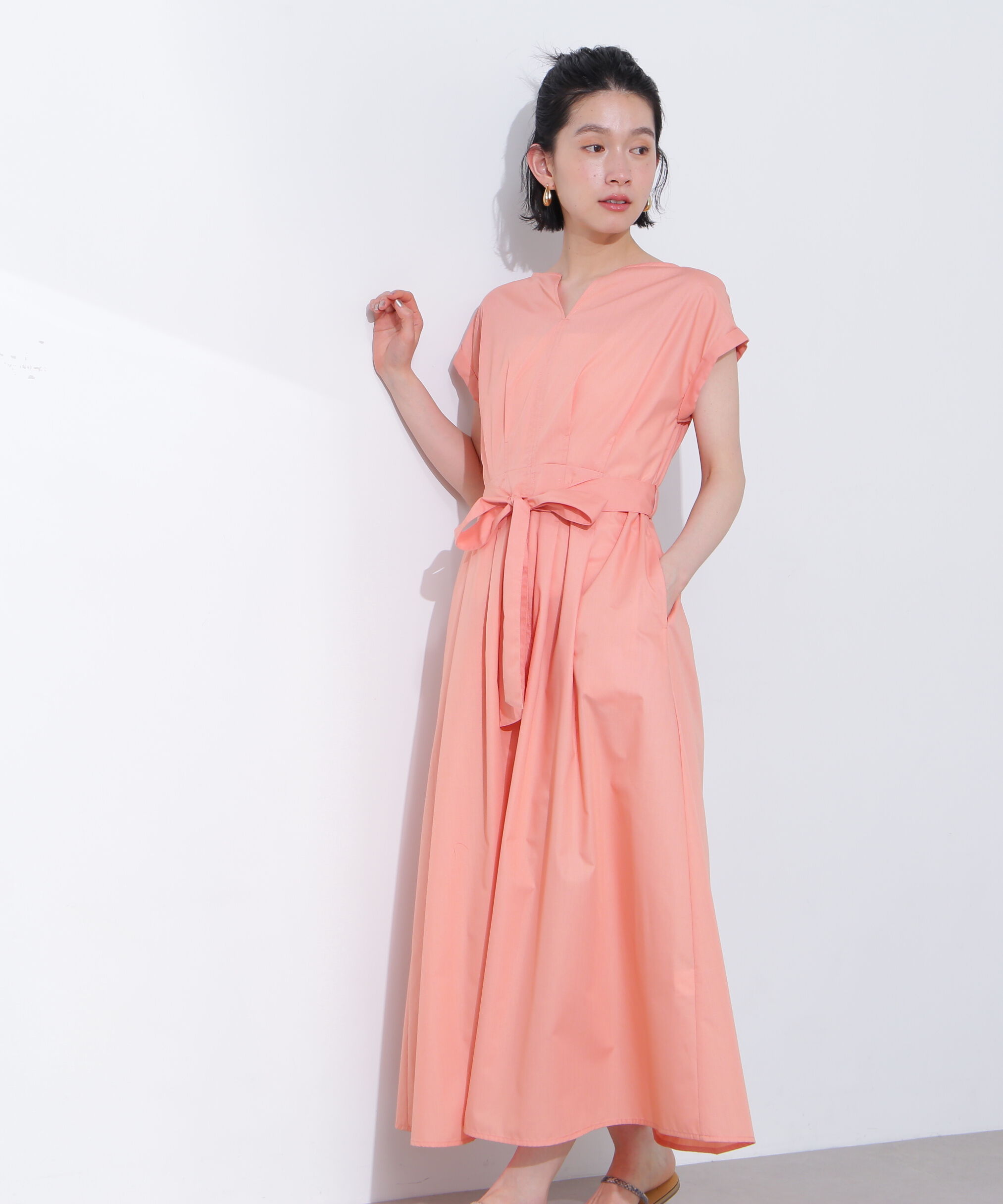  「タックウエストリボンワンピース」|ワンピース|