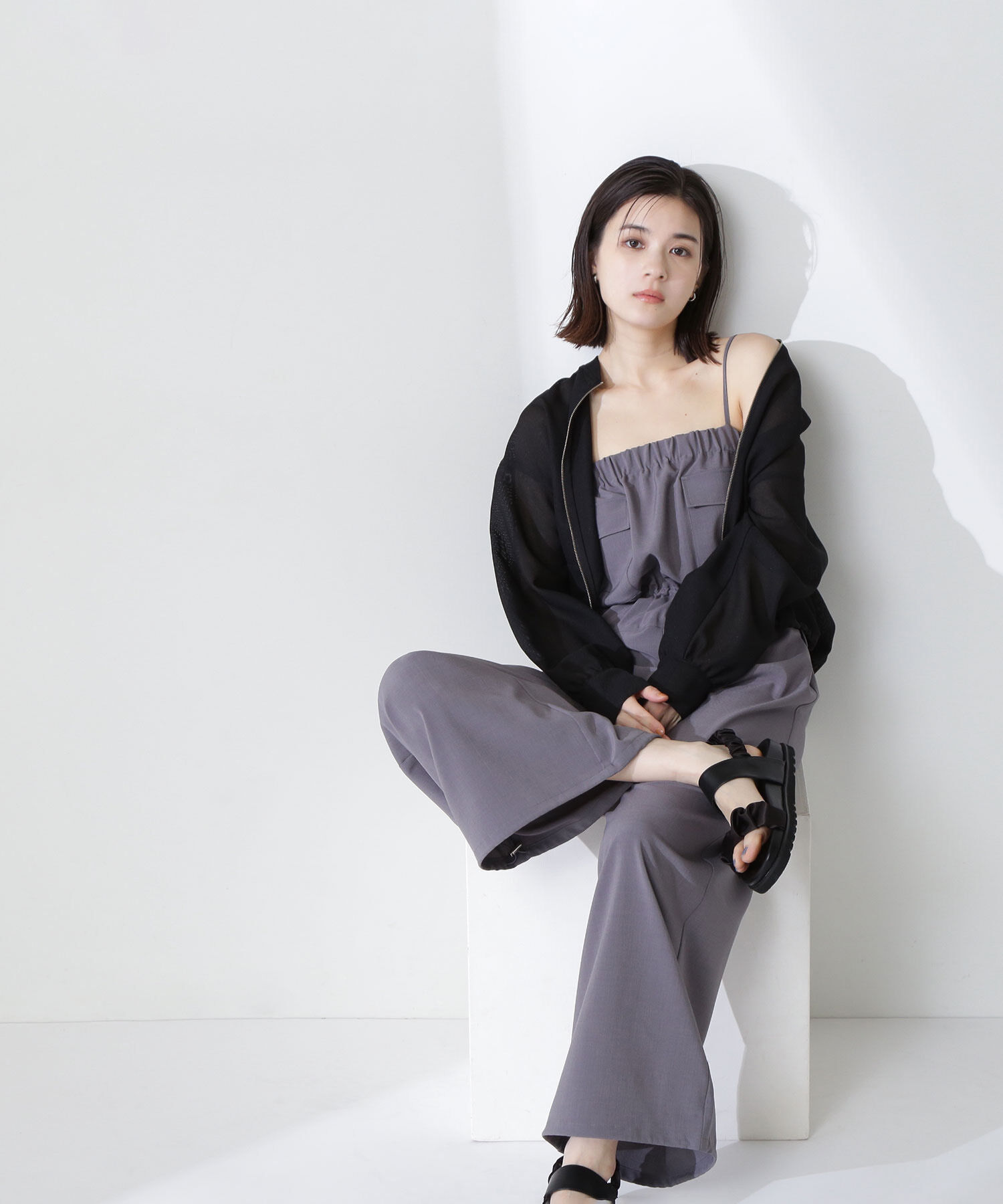  「ダブルポケットギャザーオールインワン」|ワンピース|