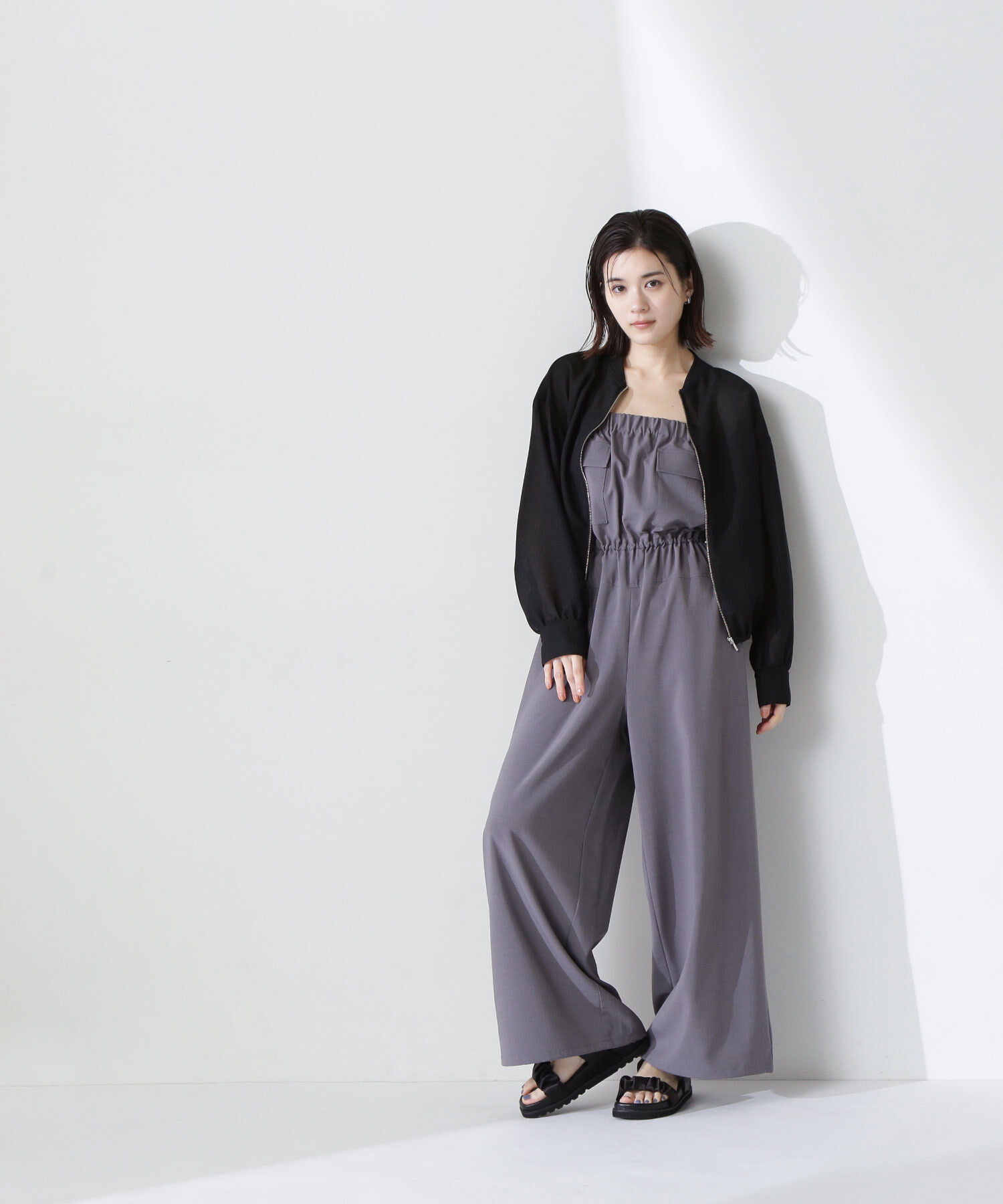  「ダブルポケットギャザーオールインワン」|ワンピース|