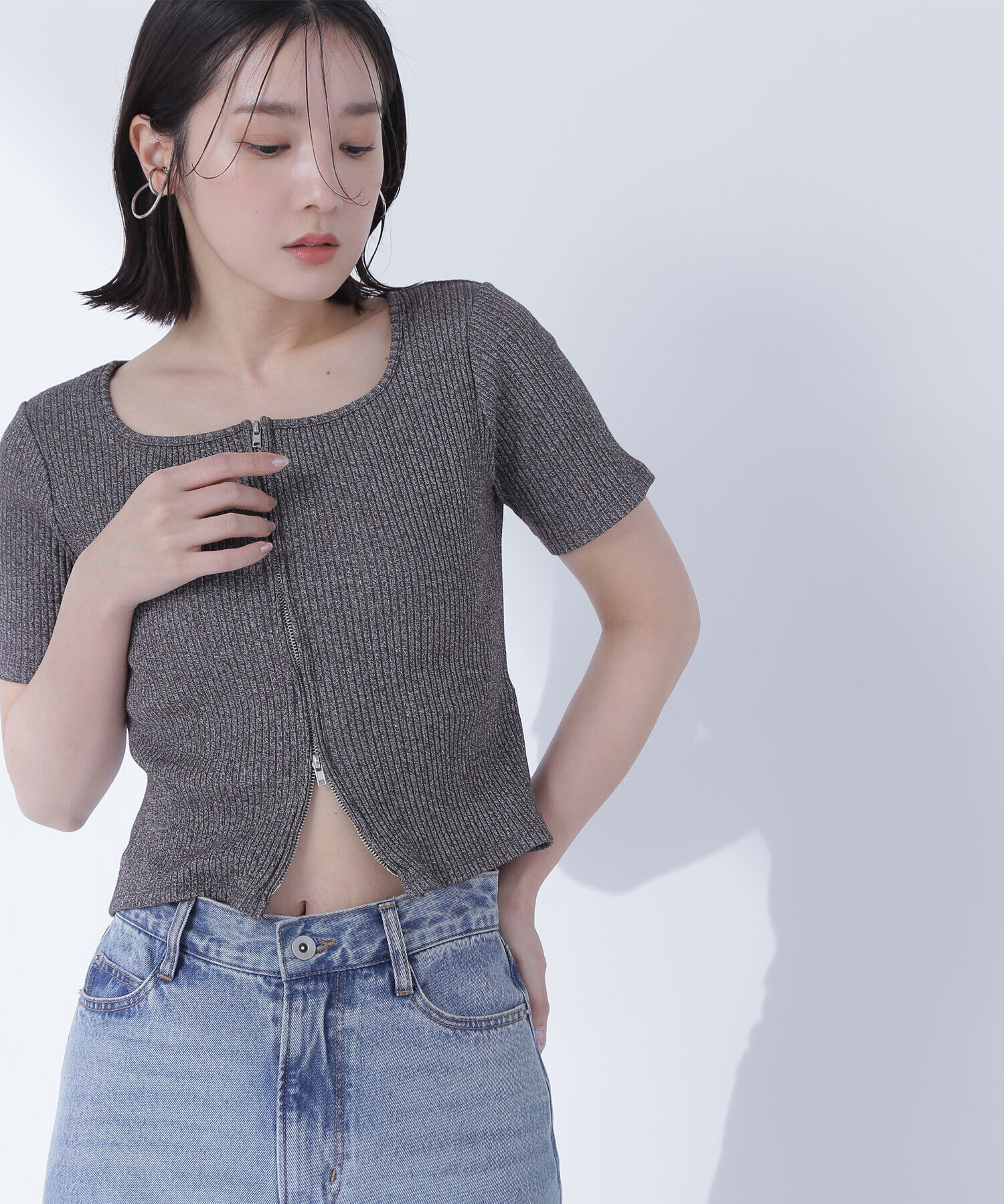  「コンパクトジップトップス」|Tシャツ・カットソー|チャコールミ 2