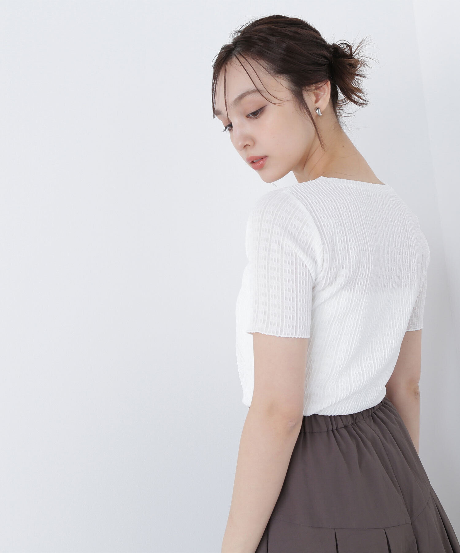  「ふくれジャガードコンパクトトップス」|Tシャツ・カットソー|