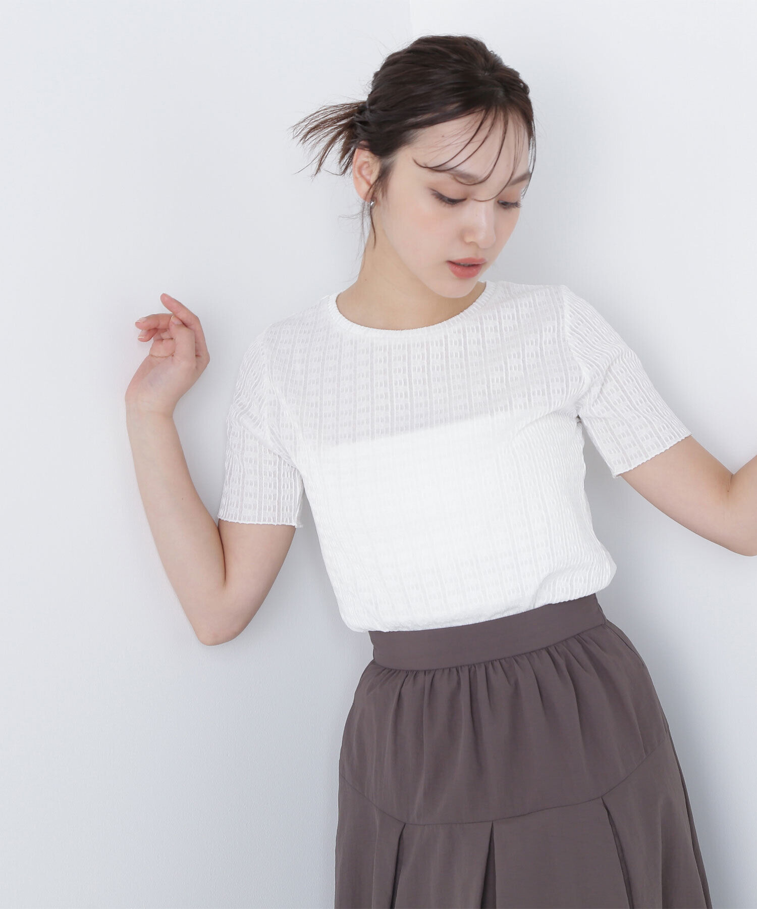  「ふくれジャガードコンパクトトップス」|Tシャツ・カットソー|