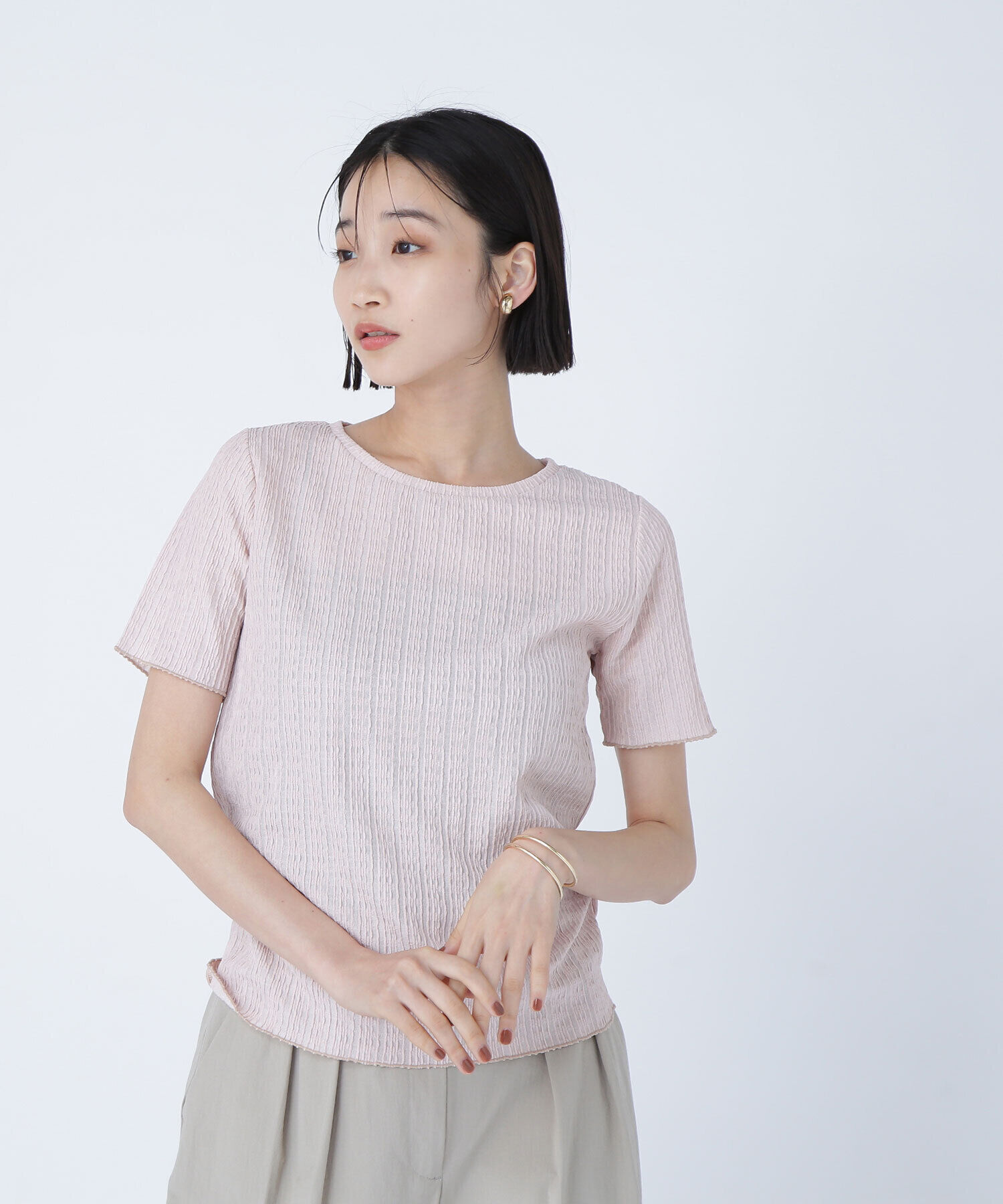  「ふくれジャガードコンパクトトップス」|Tシャツ・カットソー|