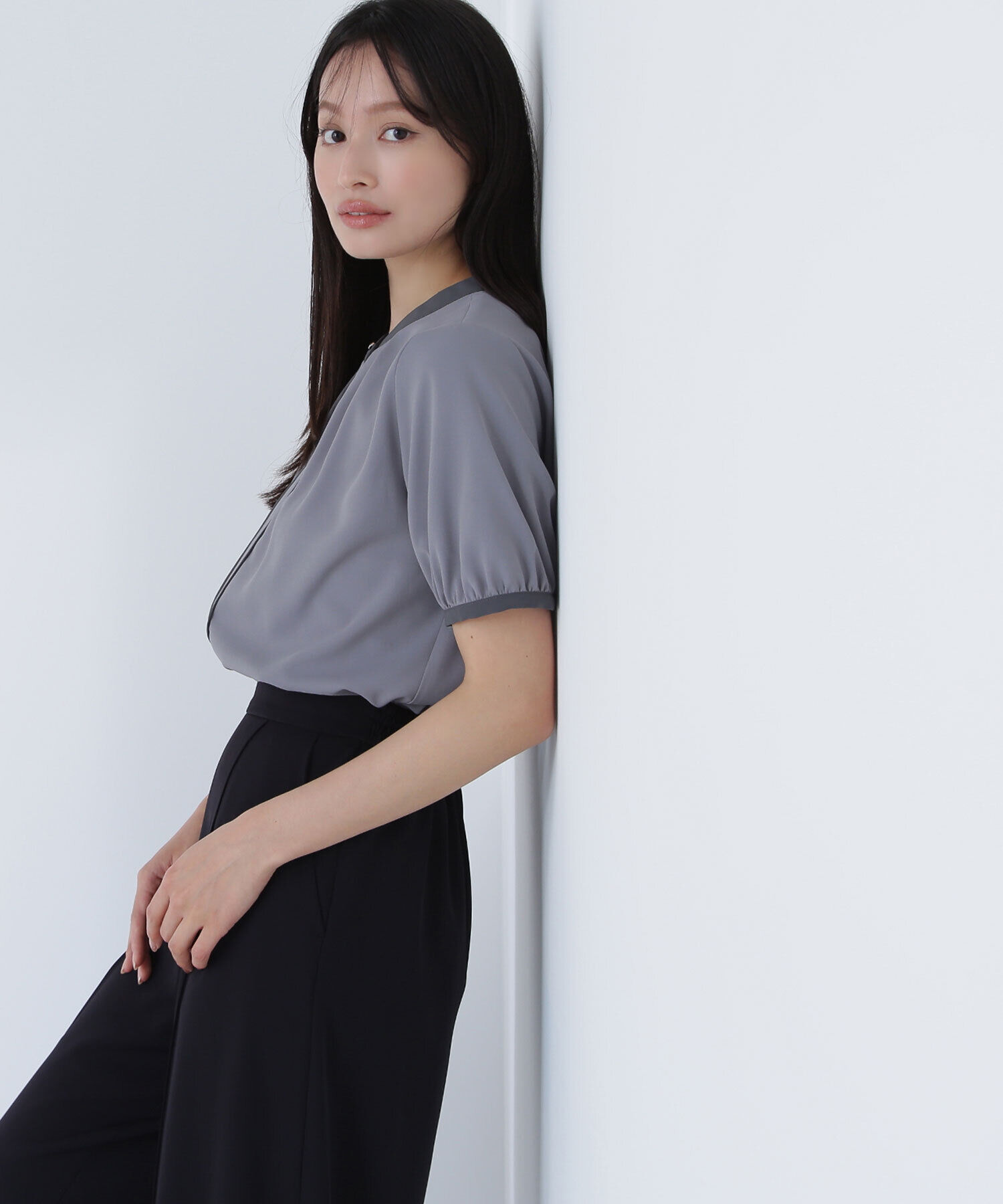  「バイカラートリミングブラウス」|シャツ・ブラウス|