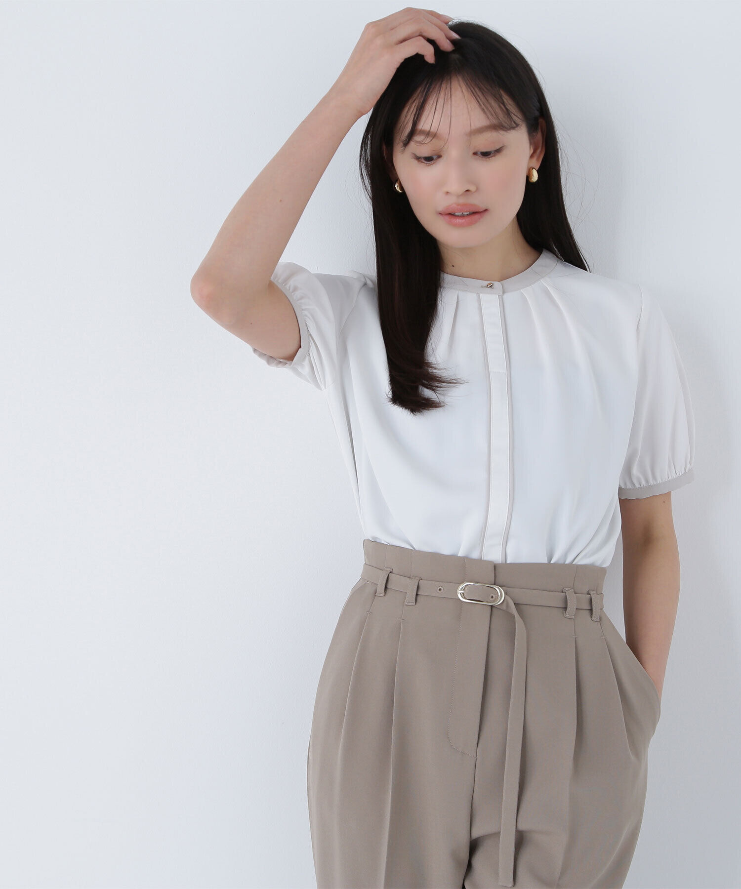  「バイカラートリミングブラウス」|シャツ・ブラウス|