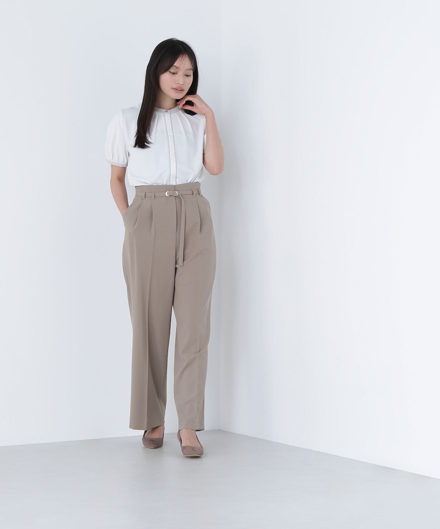  「バイカラートリミングブラウス」|シャツ・ブラウス|