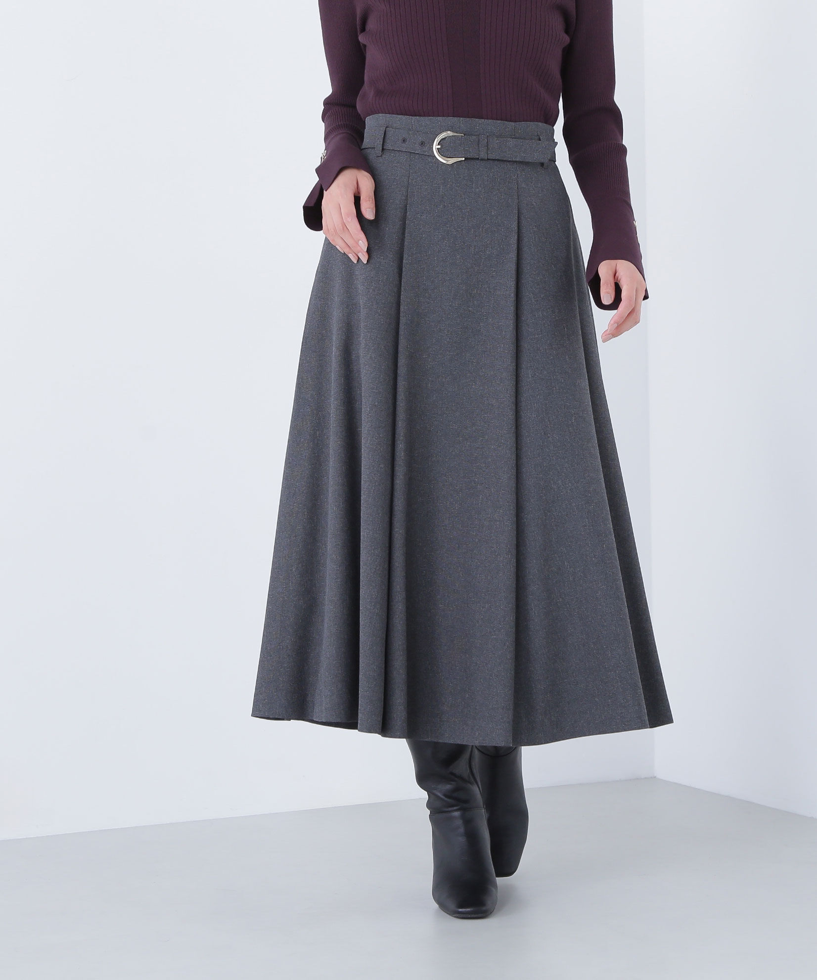  「メタルバックルフレアスカート」|スカート|