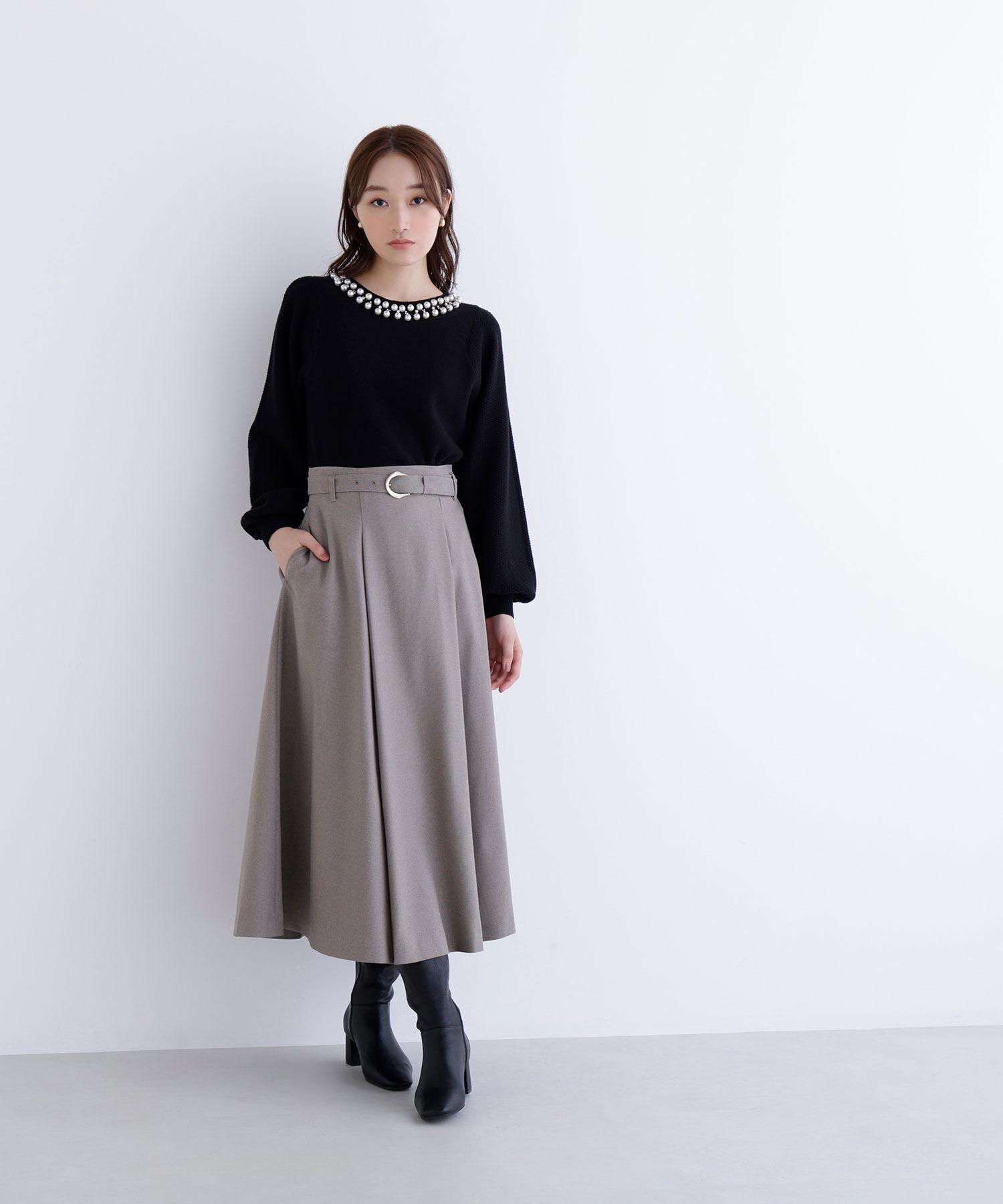  「メタルバックルフレアスカート」|スカート|