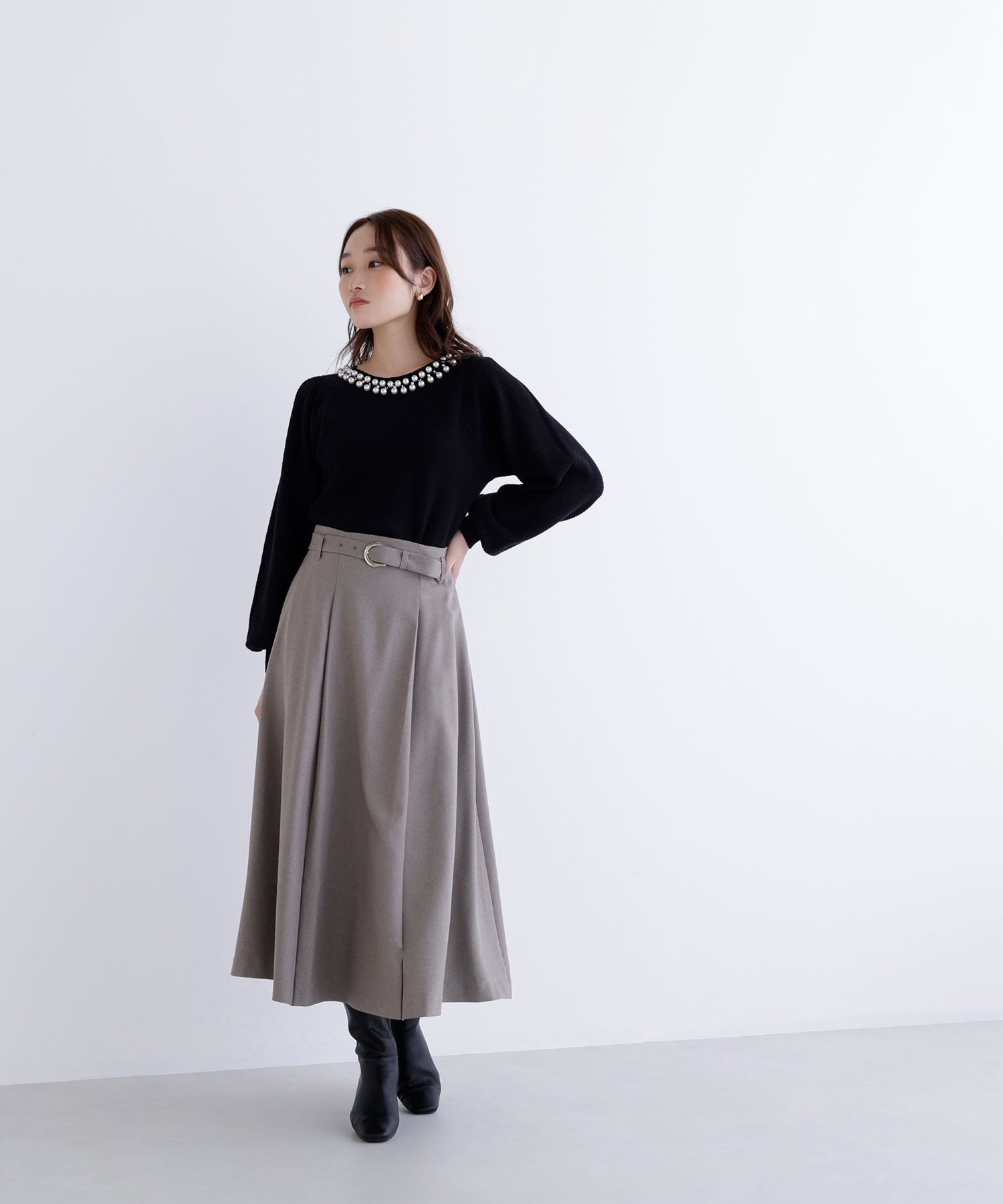  「メタルバックルフレアスカート」|スカート|