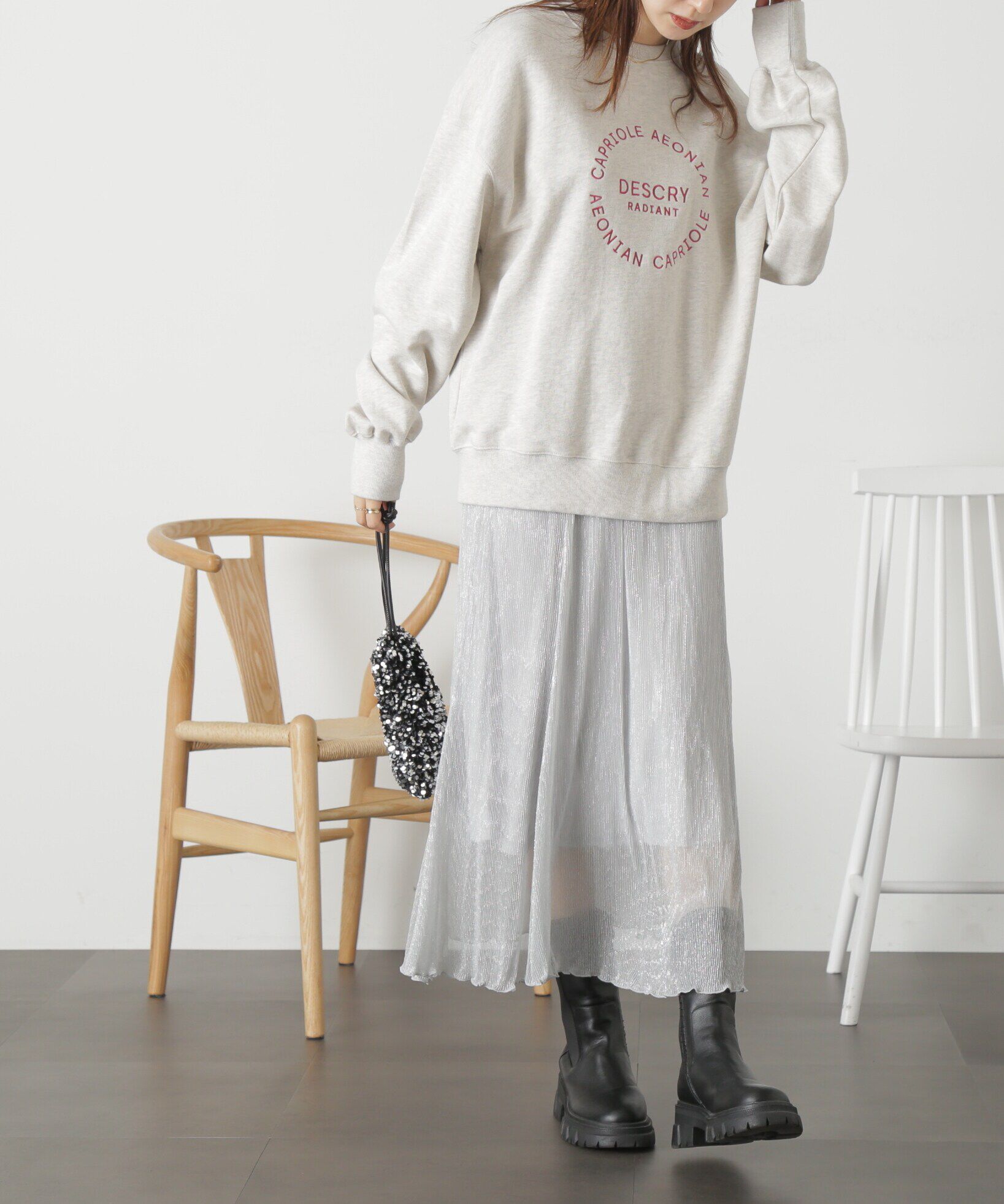  「［シルバーカラーWEB限定］ラメプリーツスカート」|スカート|