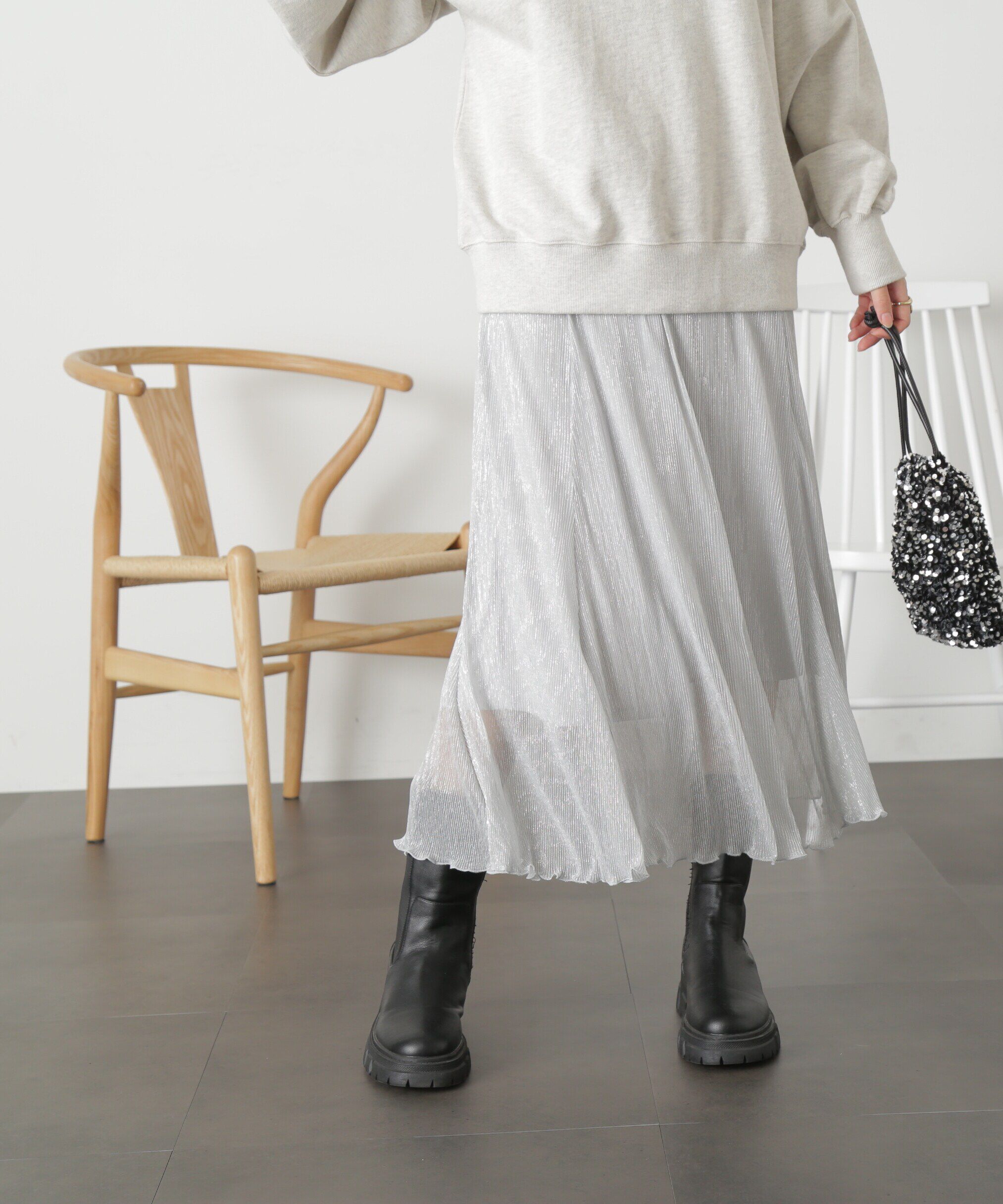  「［シルバーカラーWEB限定］ラメプリーツスカート」|スカート|