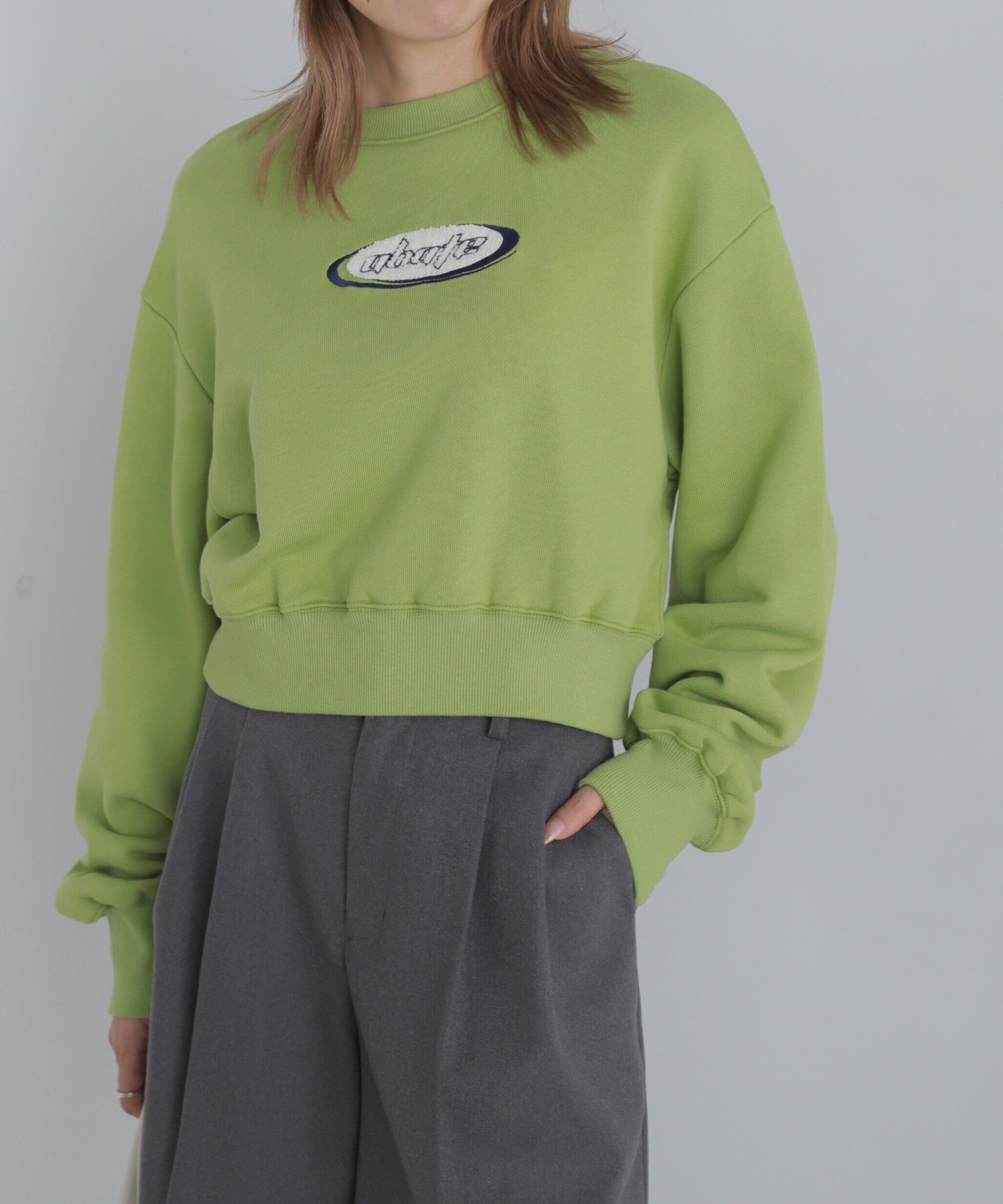  「スポーツロゴサガラ刺繍ショート丈スウェット」|Tシャツ・カットソー|ライトグリー