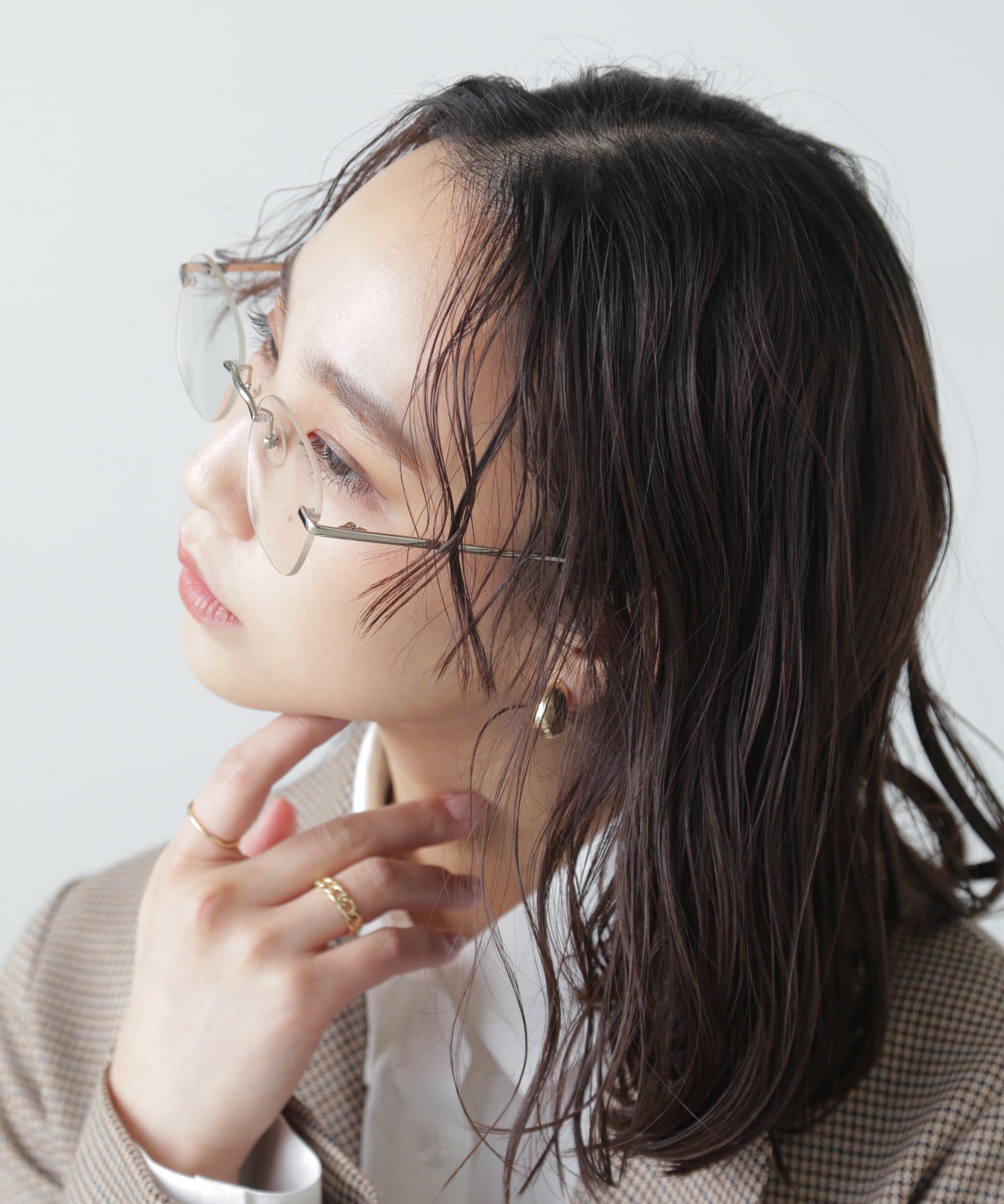  「リムレス伊達メガネ」|ハンカチ|