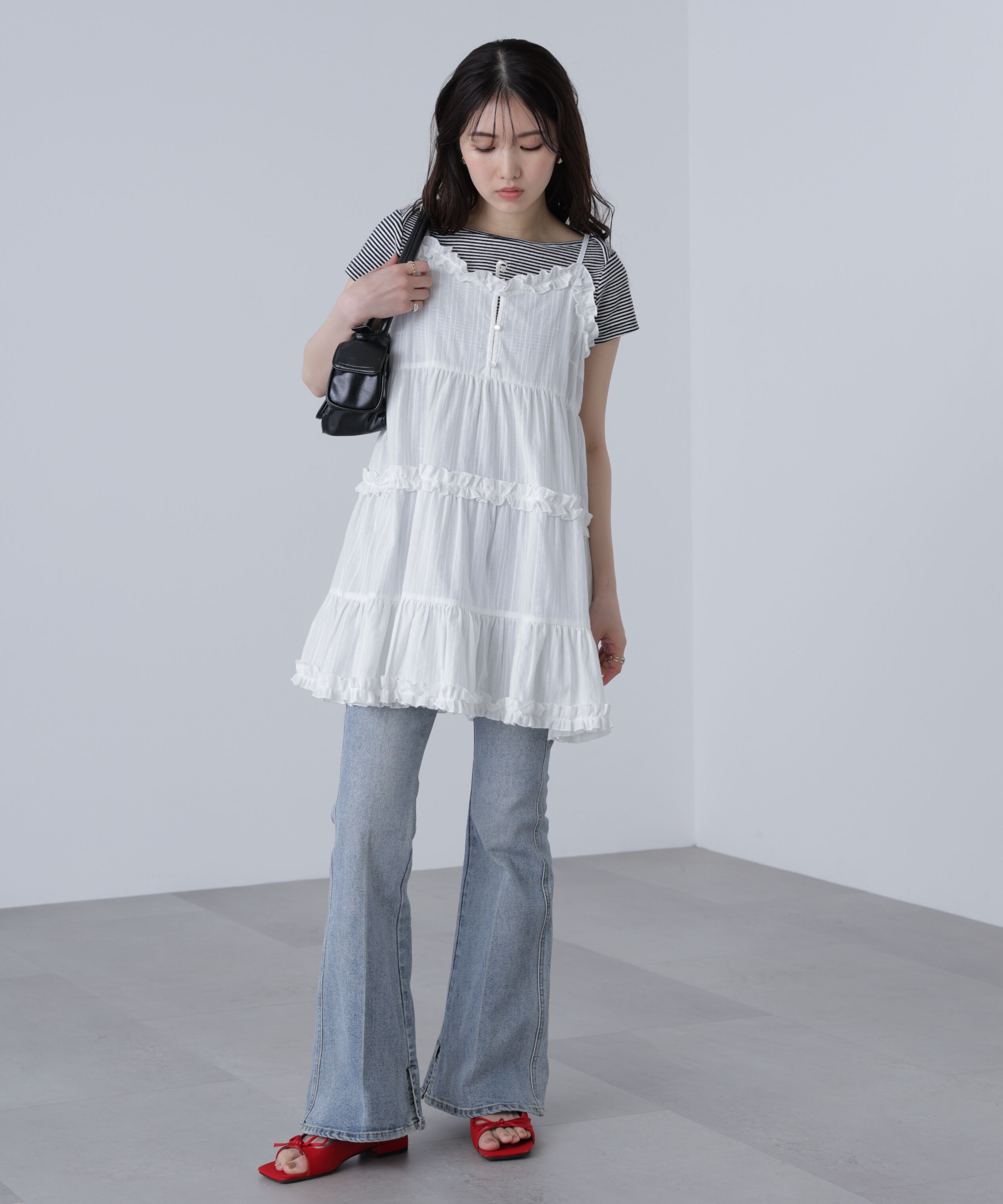  「コットンティアードキャミミニワンピース」|ワンピース|