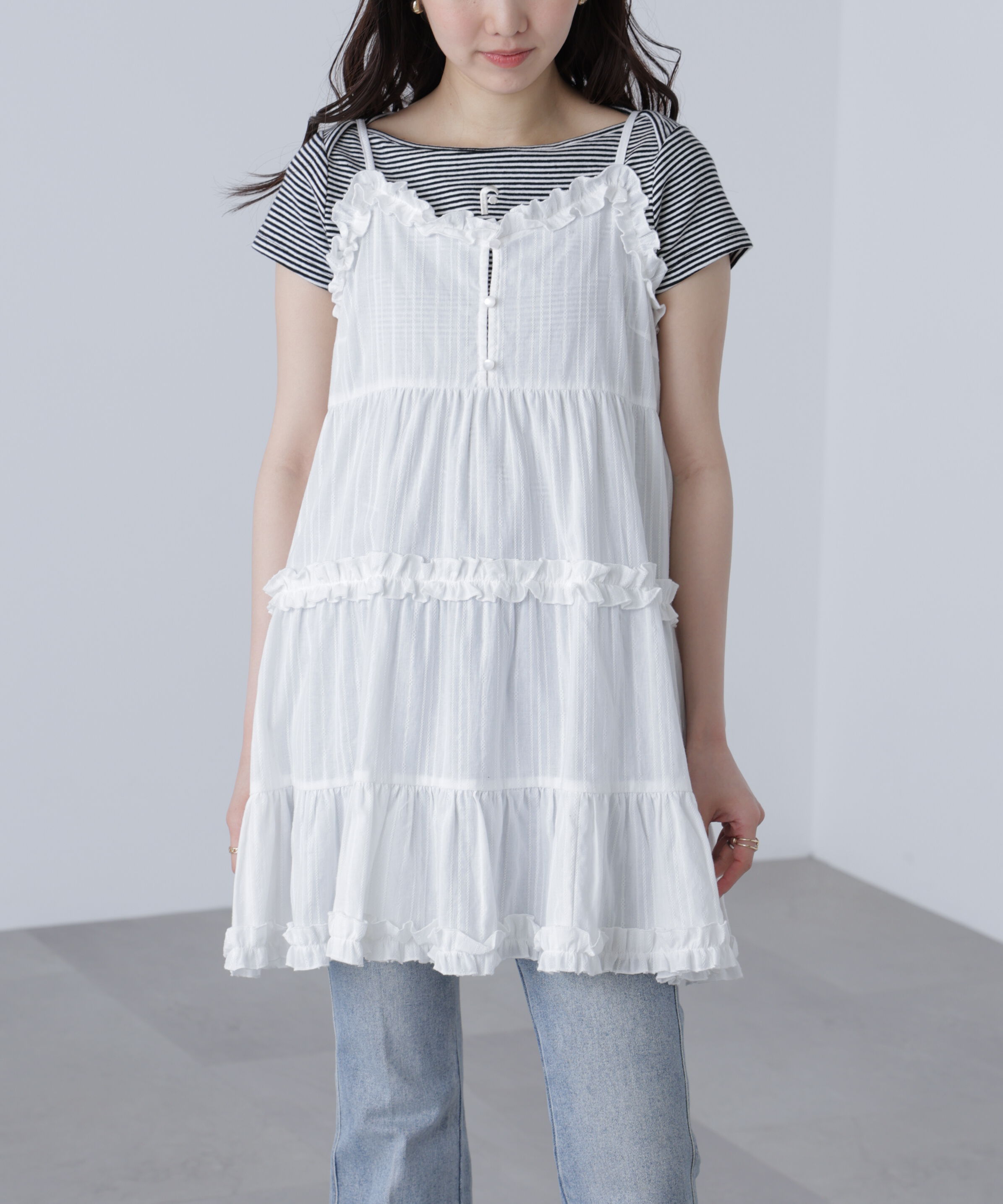  「コットンティアードキャミミニワンピース」|ワンピース|