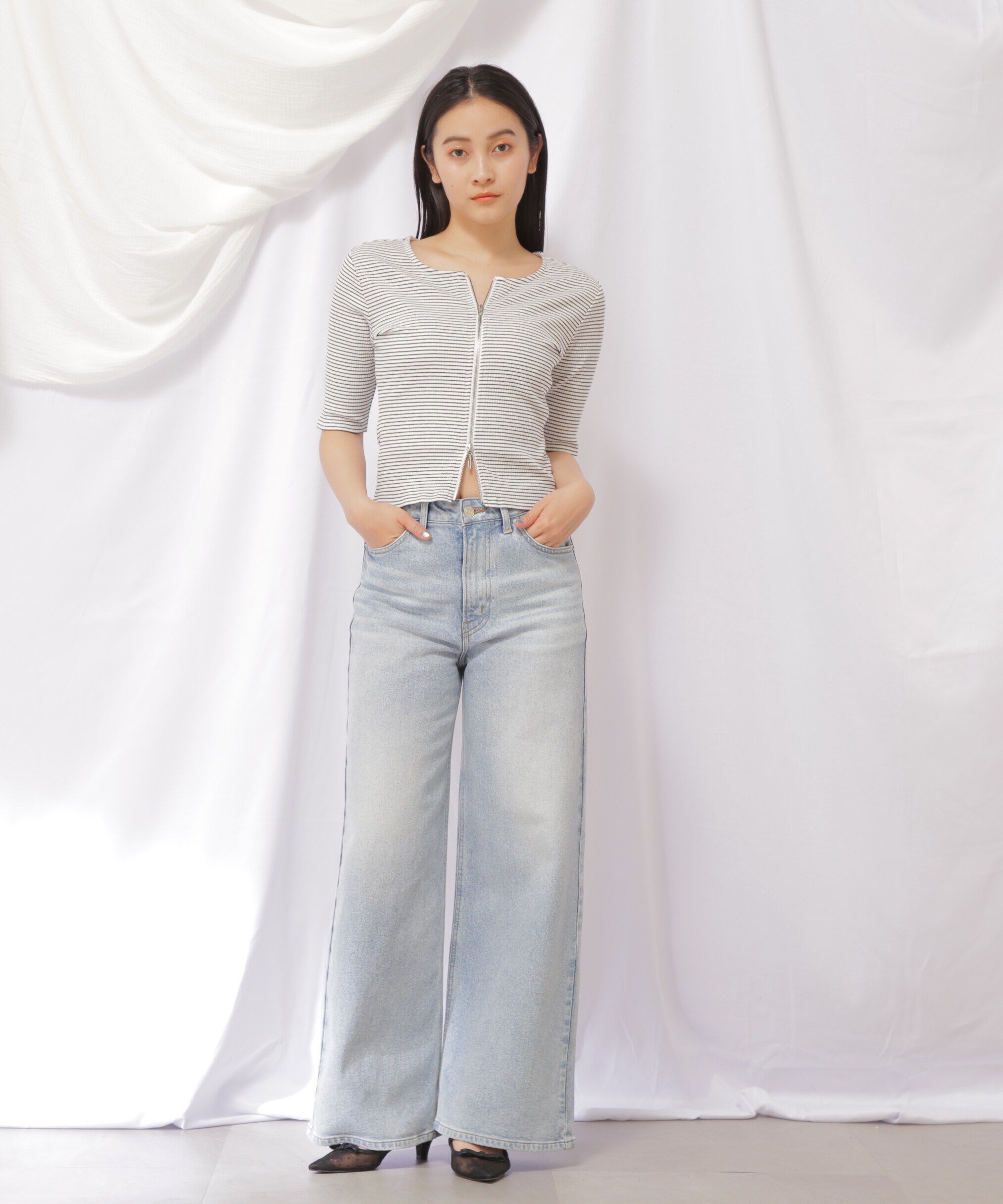  「ダブルジップカットトップス」|Tシャツ・カットソー|