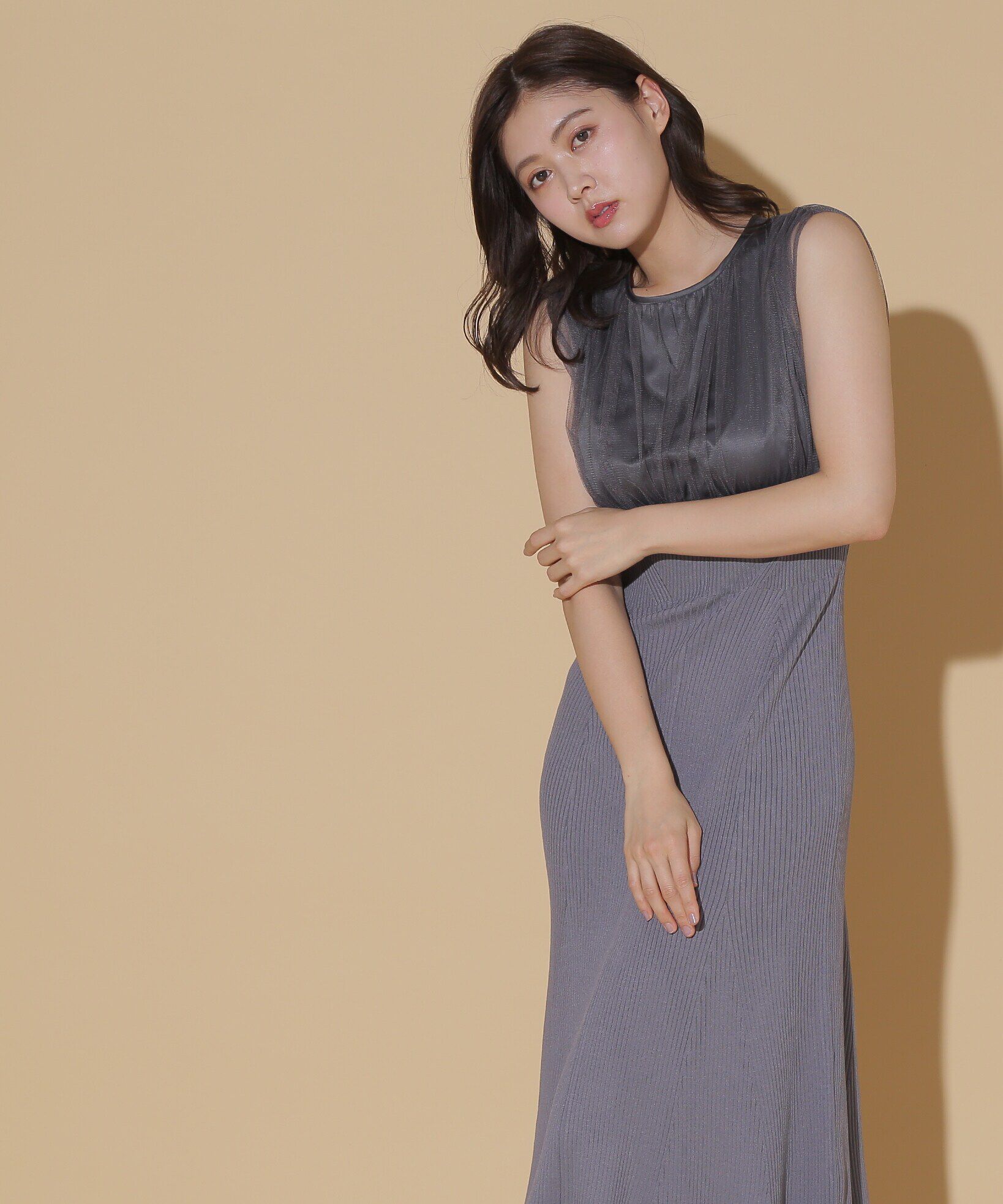  「チュールドッキングニットワンピース」|ワンピース|チャコールグ 1