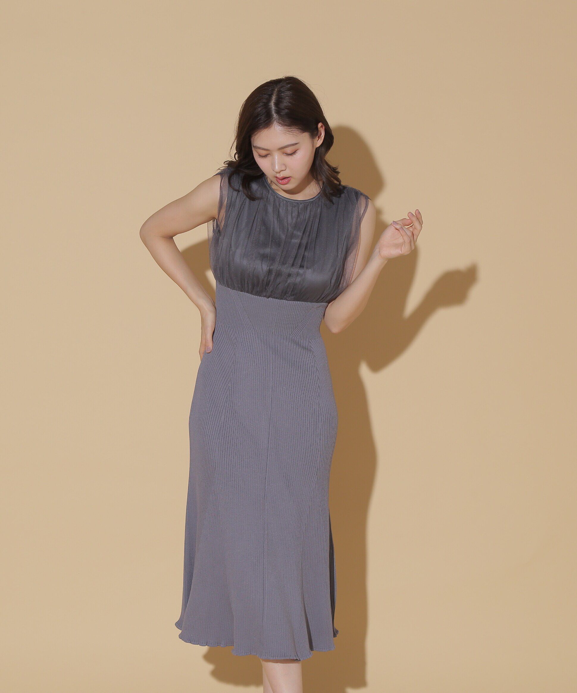  「チュールドッキングニットワンピース」|ワンピース|