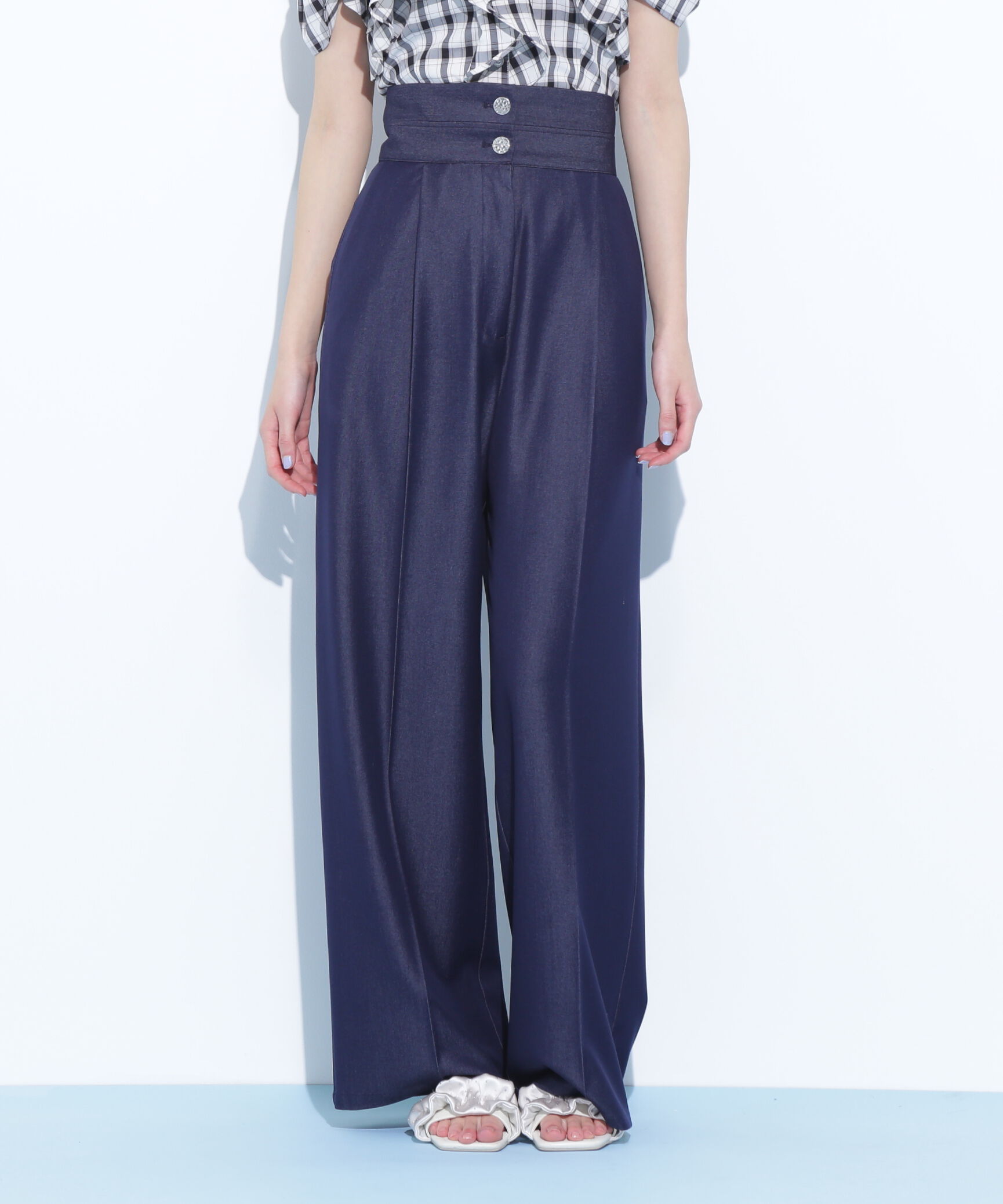  「ダブルウエストワイドパンツ」|その他|ネイビー